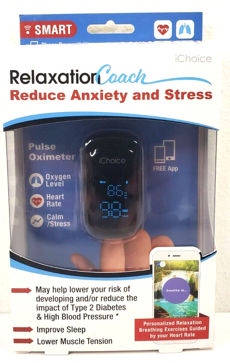 IChoice Smart Pulse Oximeter Relaxation Coach Bluetooth Heart Rate & Oxygen New
