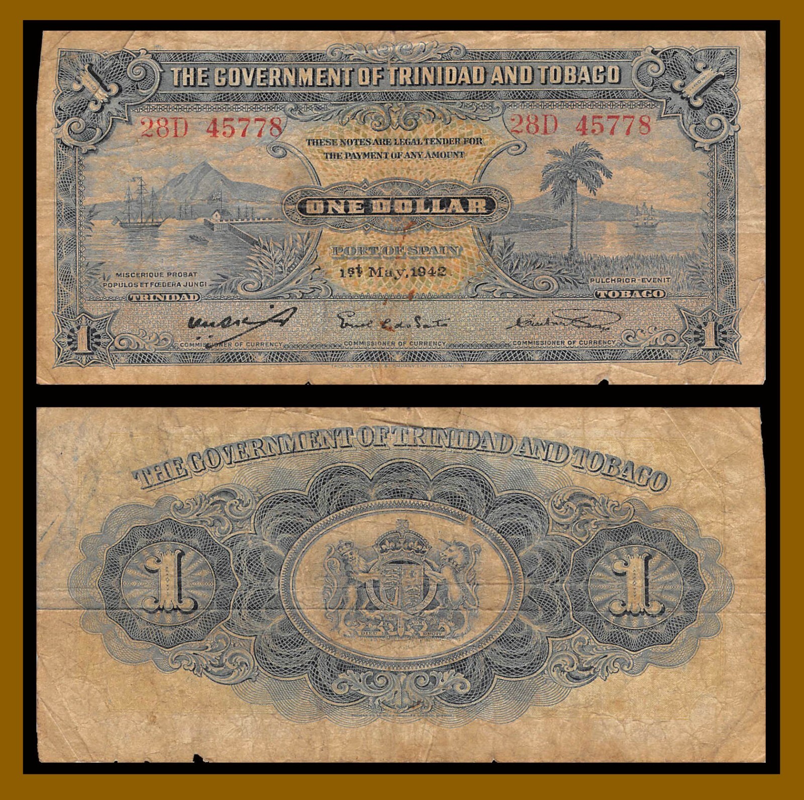 Trinidad and Tobago 1 Dollar, 1942 P-5c Cir
