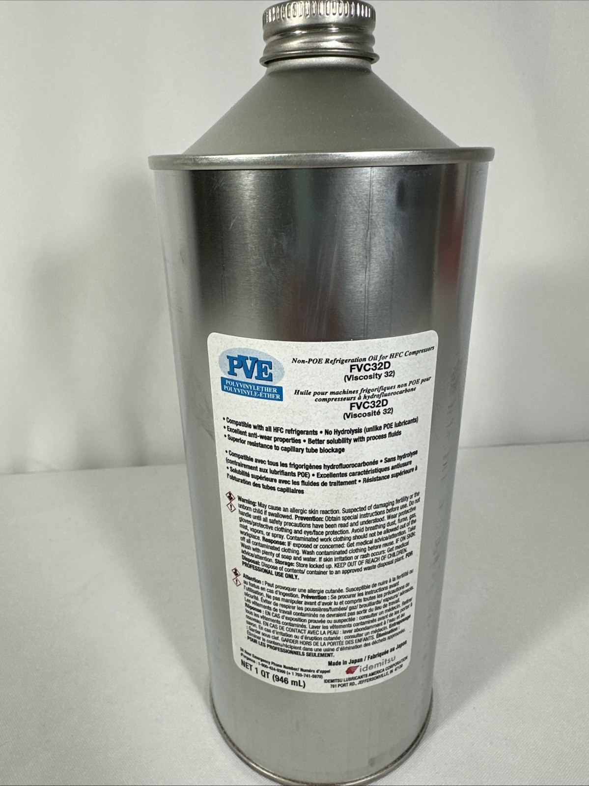 Nu-Calgon Idemitsu Refrigeration Oil | PVE FVC32D 1 QT PVE Lubricant R134A R410A