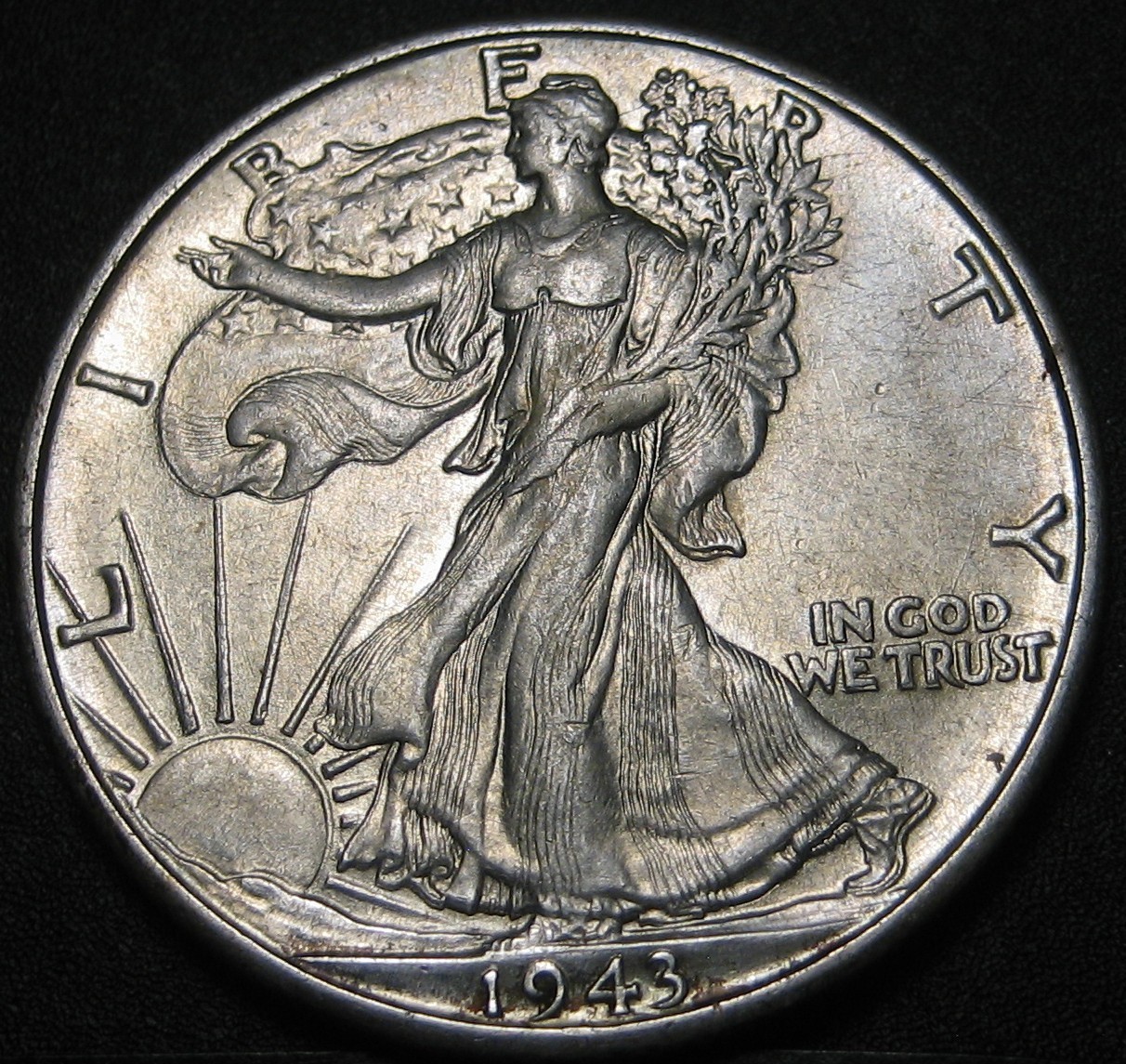 1943-D Doubling of Motto Silver Walking Liberty Half AU CLOSE UP PHOTOS
