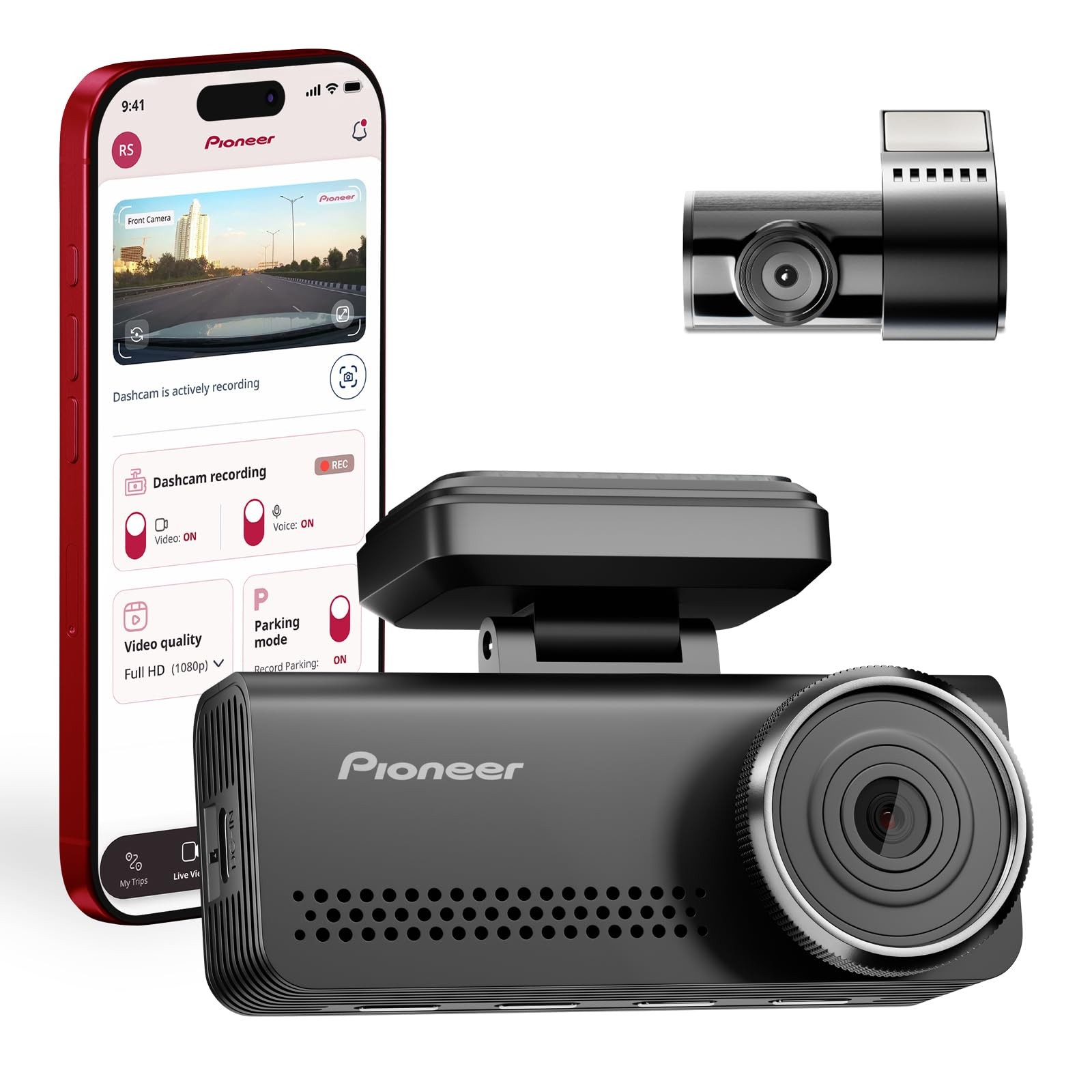 Pioneer VREC-Z820DC Dual Dash Cam Front and Rear Car Camera - Premium Black