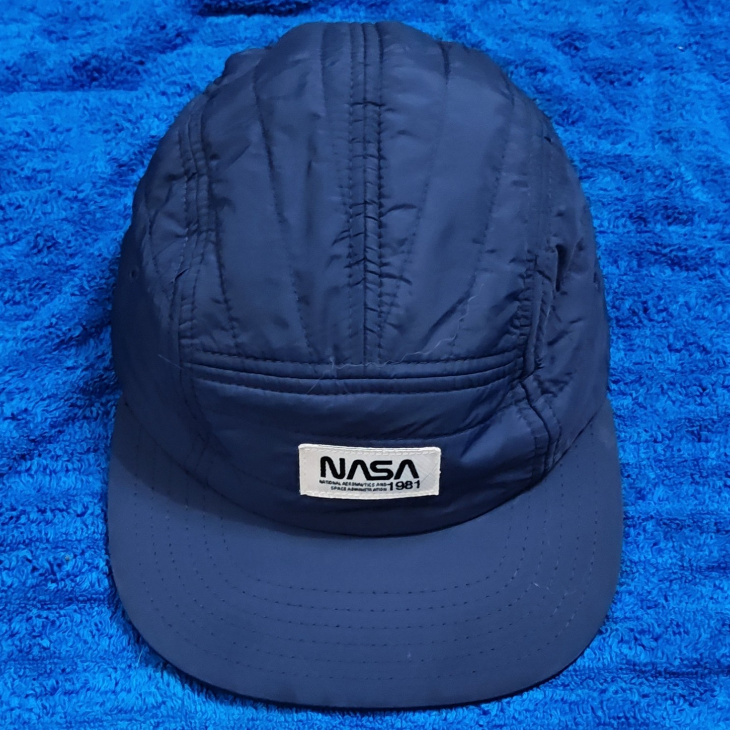 Mad Engine NASA 1981 Blue Quilted Cap Hat - Astronauts & Space Travel Theme