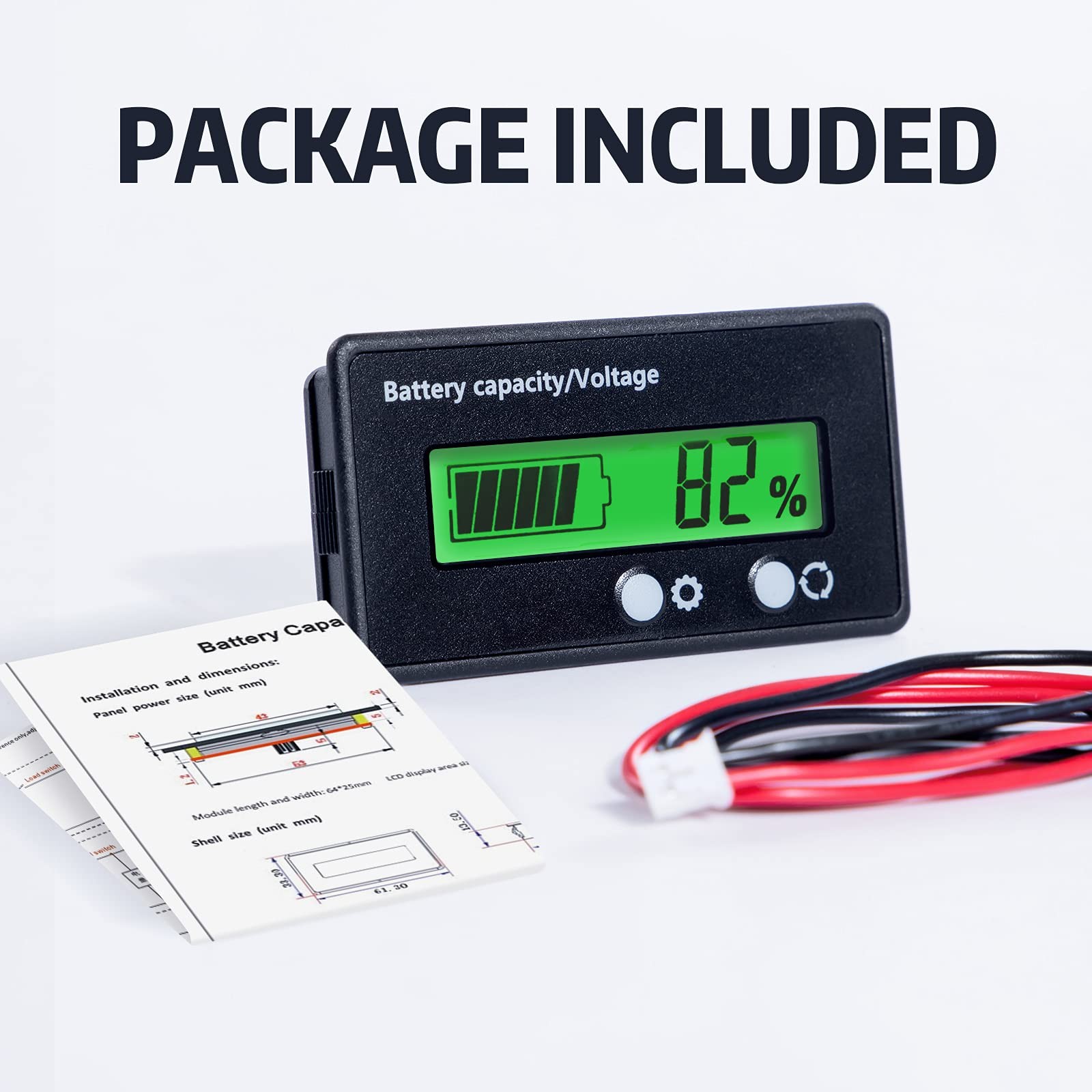 12V 24V 48V Battery Capacity Indicator LCD Display Digital Voltmeter Gauge Green