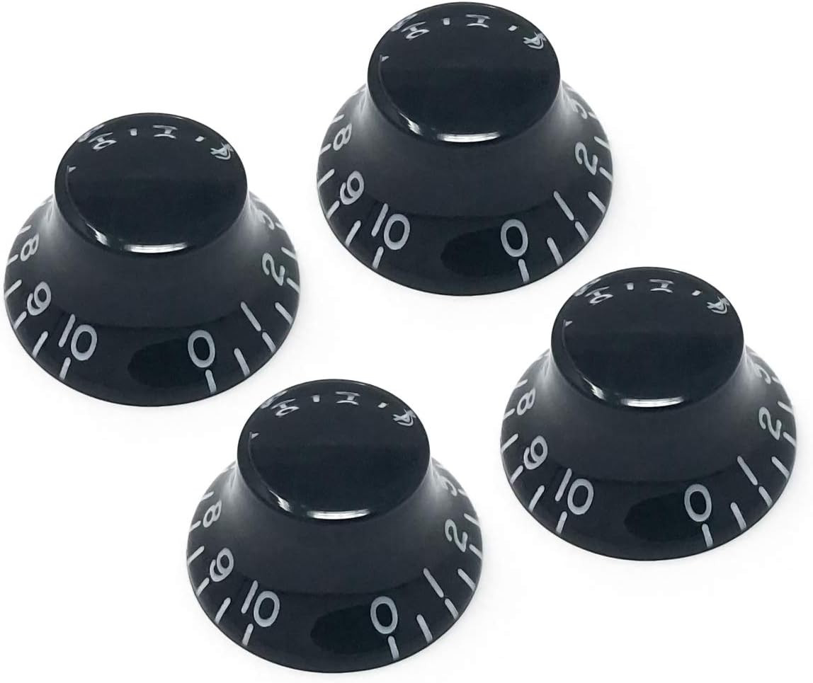 Black Top Hat Bell Knobs Compatible with Epiphone Les Paul Import Electric Guita