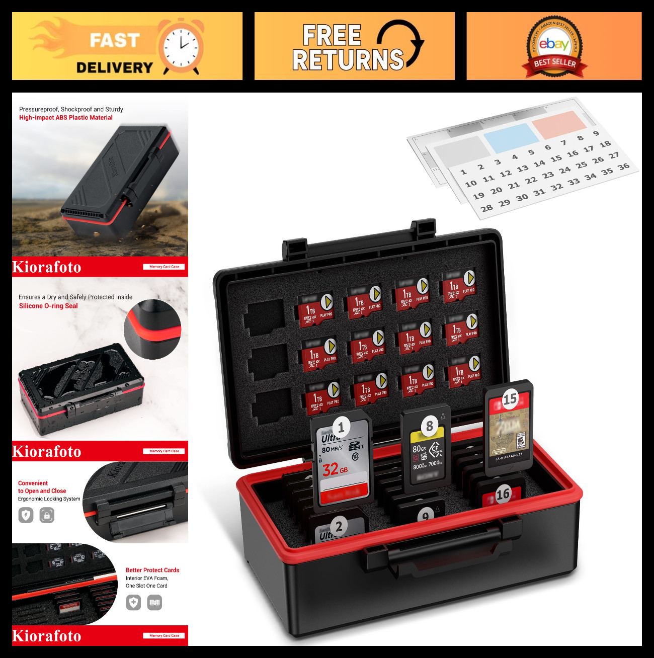 36 Slot Memory Card Case - Water-Resistant, Anti-Shock Organizer for SD & MicroS