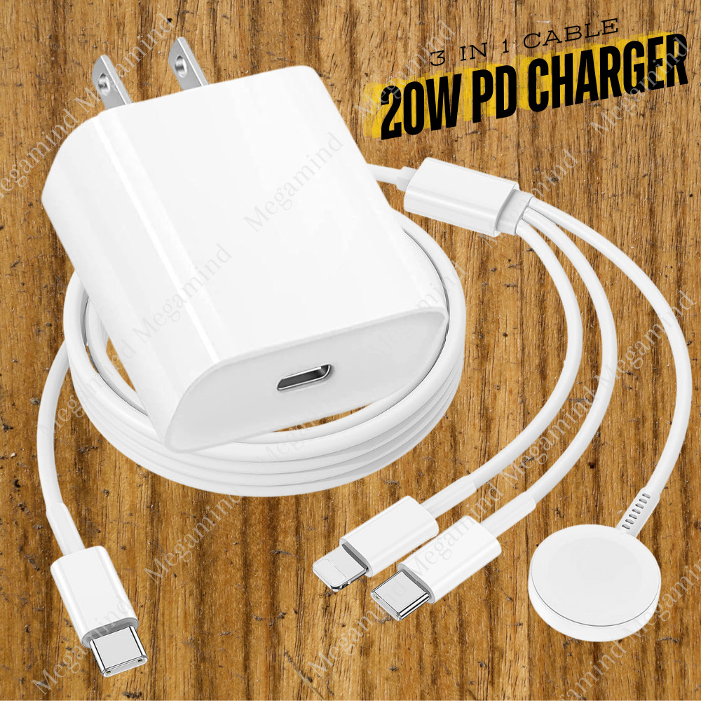 3 in 1 Upgraded 20W USB-C Charger for iWatch iPhone 8~16 For Apple Watch Charger