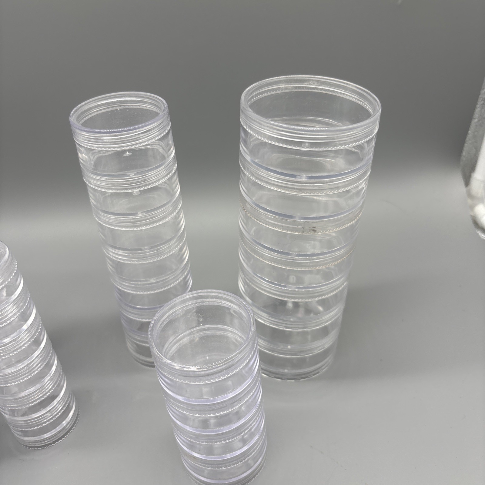 Lot Of Plastic Storage Containers Layer Screw On Stackable Round Cross Stitch