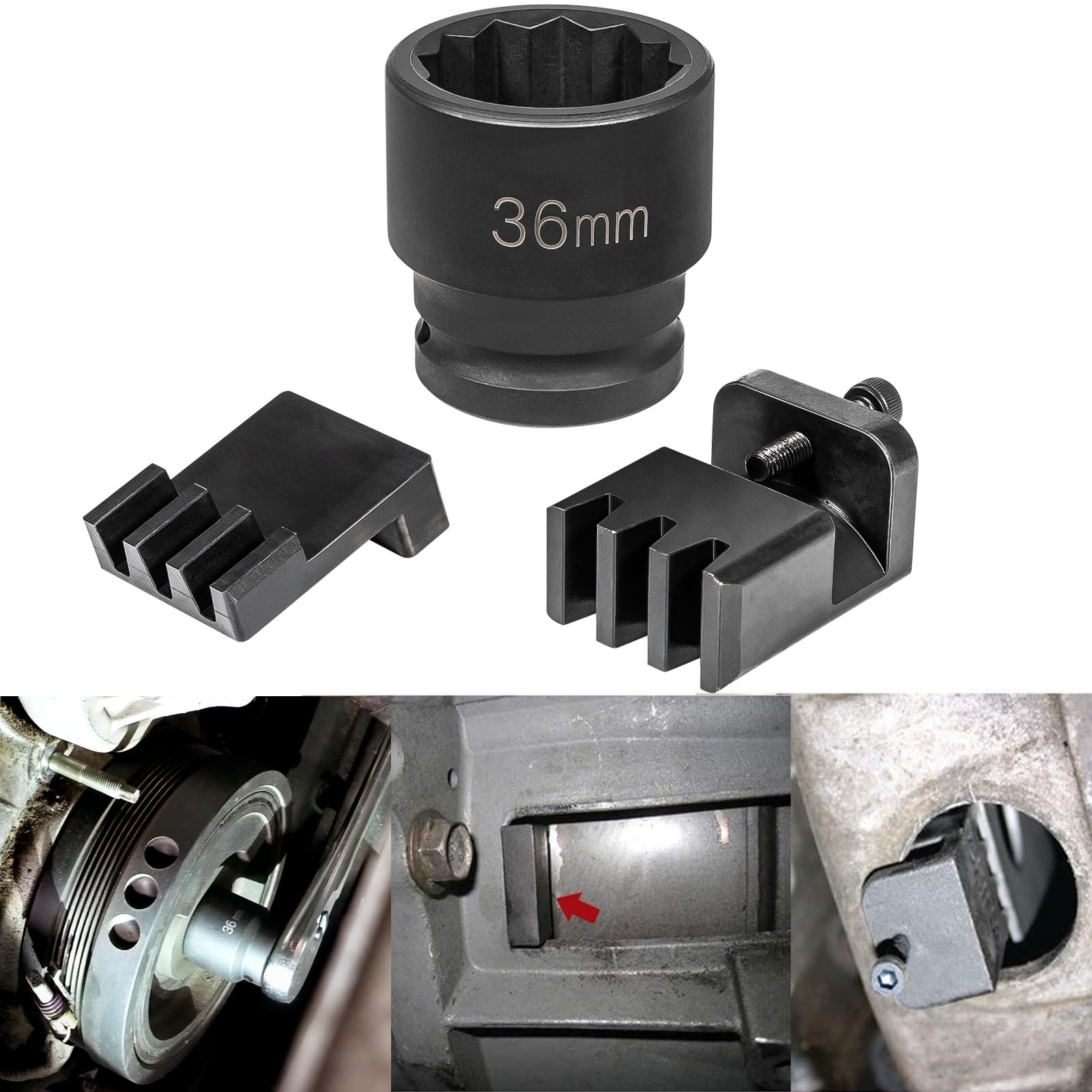 22100 Flywheel Locking Tool with 36mm 3/4" Drive Harmonic Balancer Socket -6.6 L