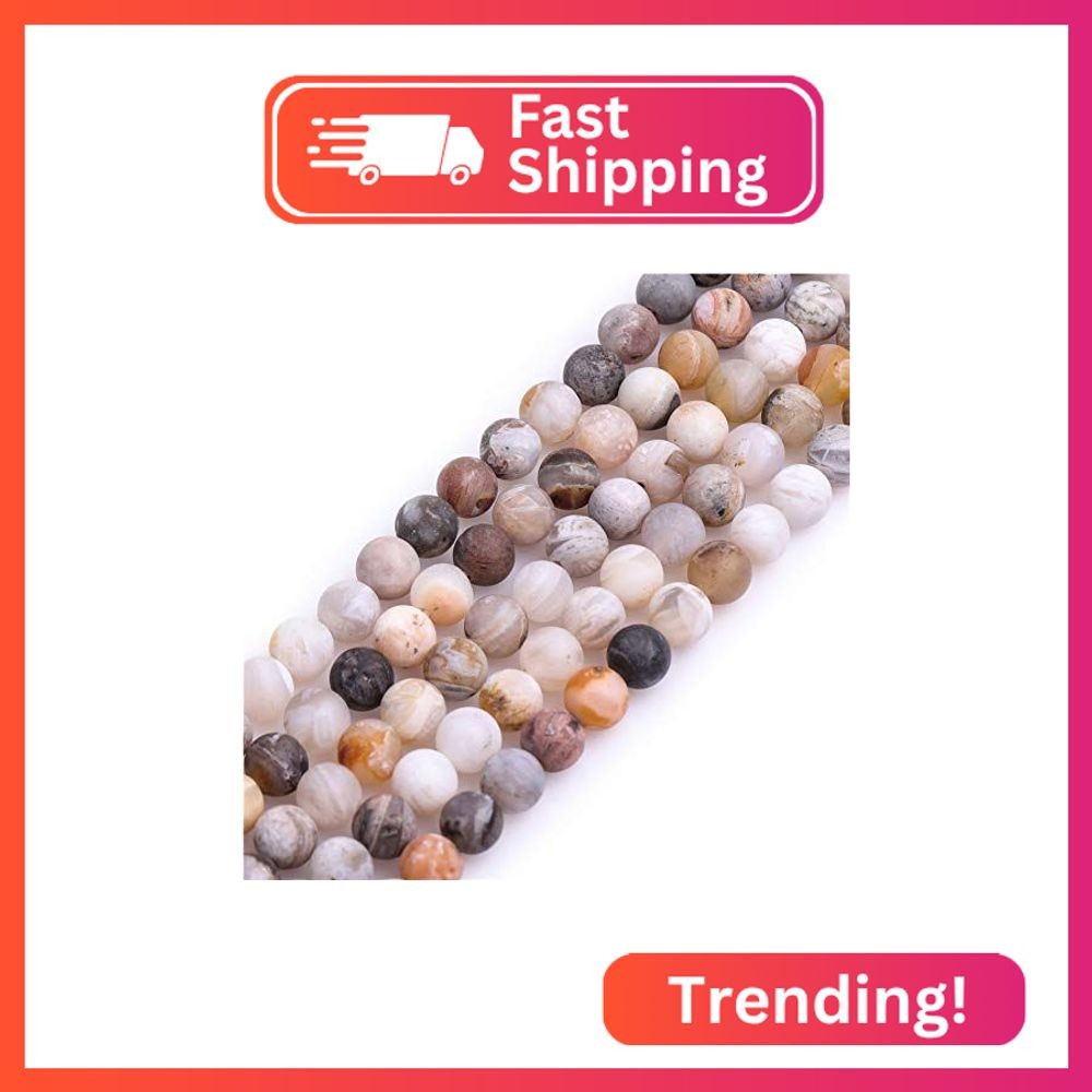 GEM-Inside Natural 6mm Gray Leaf Agate Frosted Matte Unpolished Round Spacer Bea