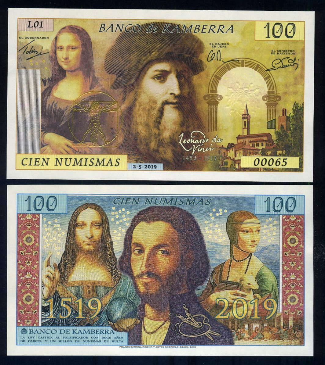 Kamberra, 100 Numismas, 2019 Leonardo da Vinci, Limited Issue commemorative
