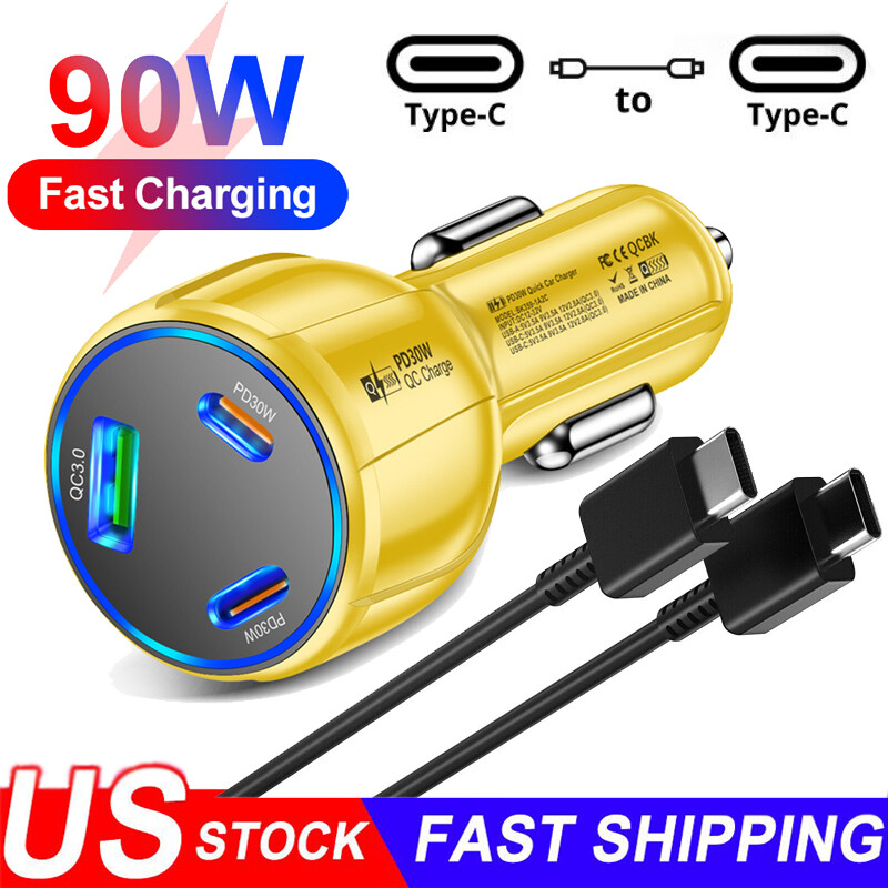 90W Super Fast Car Charger Type-C Adapter &Cable For Samsung Galaxy S24 S23 S22