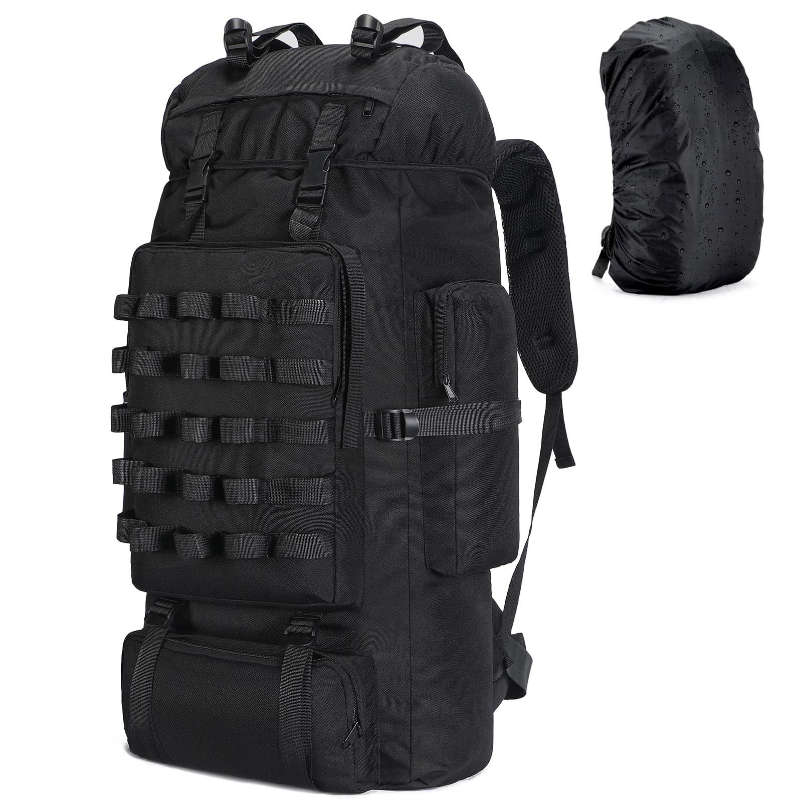 70L Camping Hiking Backpack with Rain Cover, Waterproof Molle Rucksack for Men,