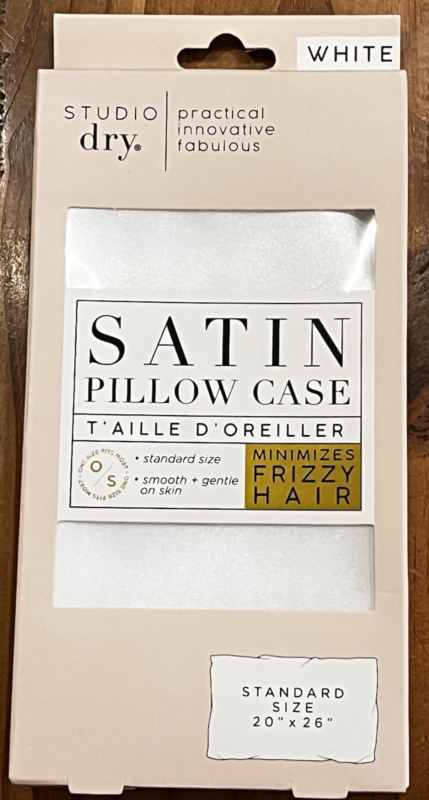 Studio Dry Satin Standard White Pillowcase 20” X  26”, New In Box