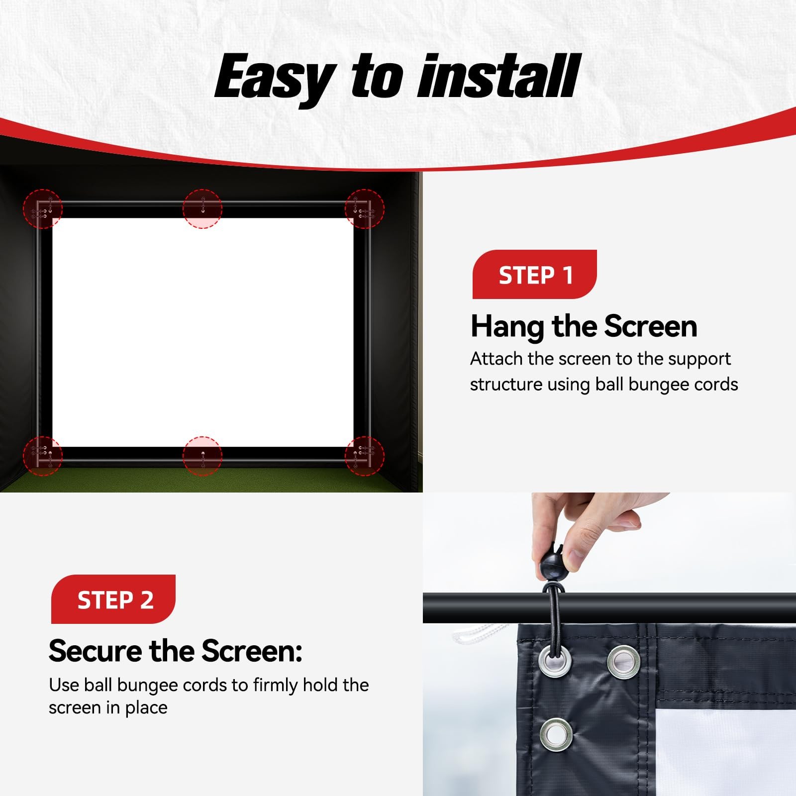 9x7ft Golf Simulator Impact Screen with 10 Bungee Cords