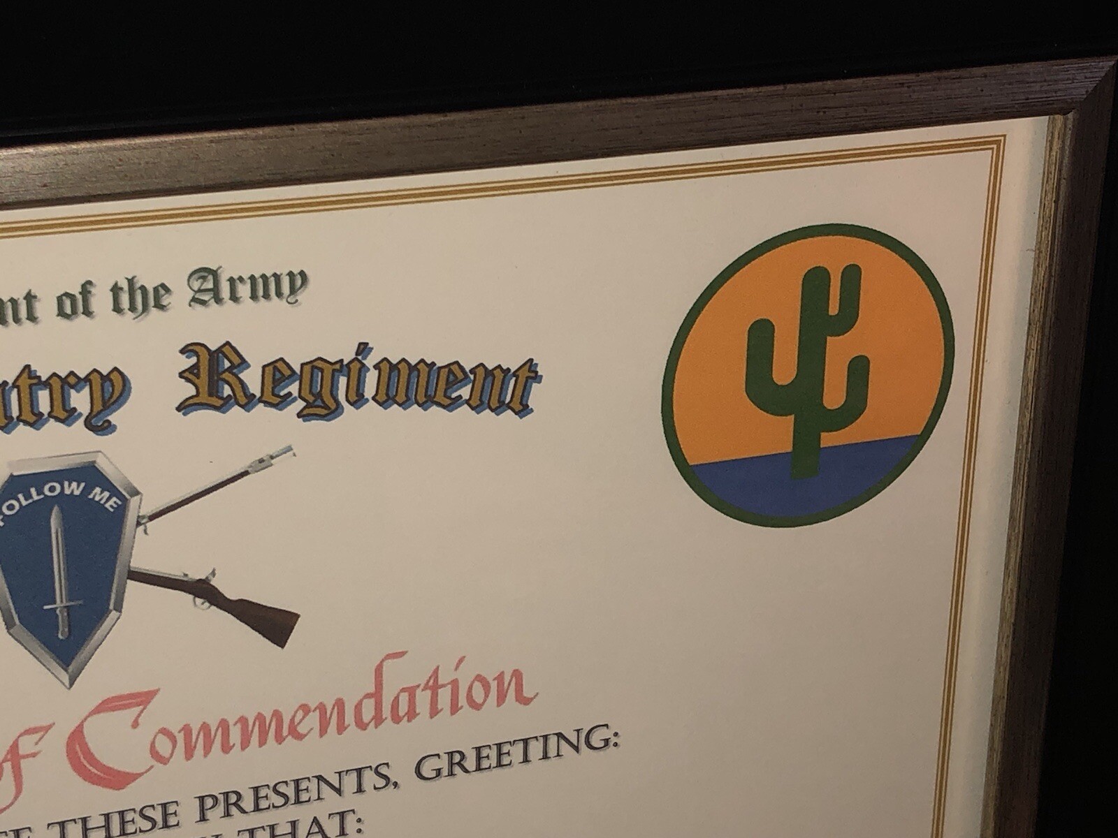 411TH INFANTRY REGIMENT / COMMEMORATIVE - CERTIFICATE OF COMMENDATION