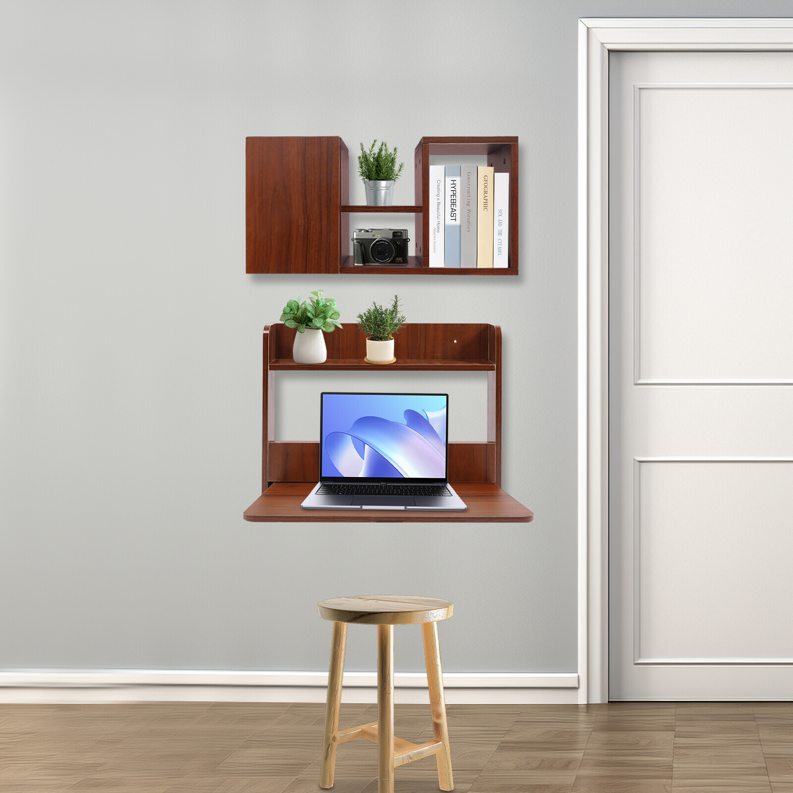 Wall Mounted Bookshelf Folding Space Saving Wall Mounted Table Fold Down Lapto
