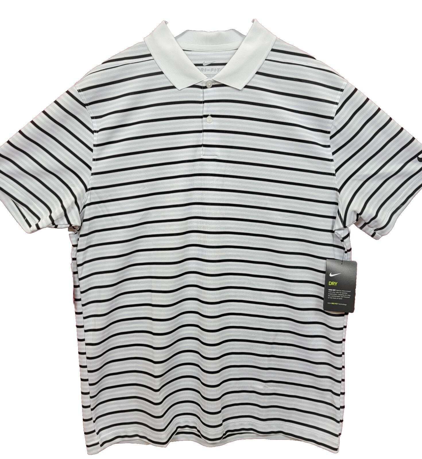 NEW NWT NIKE Men's XL Dri-Fit Victory Striped Polo Black White Gray BV0367-100