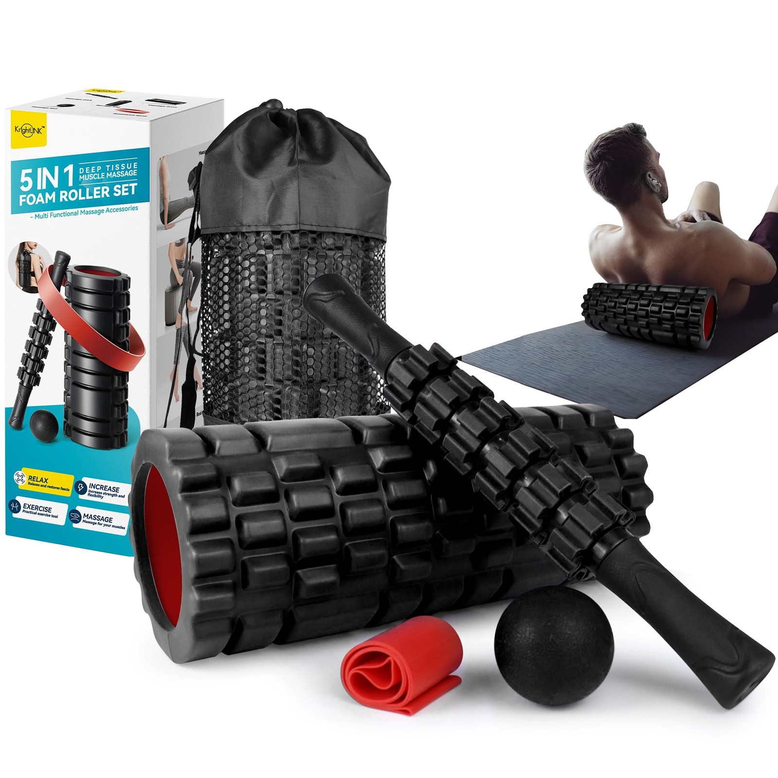 Krightlink 5 In1 Foam Roller Set For Deep Tissue Muscle Massage High Density