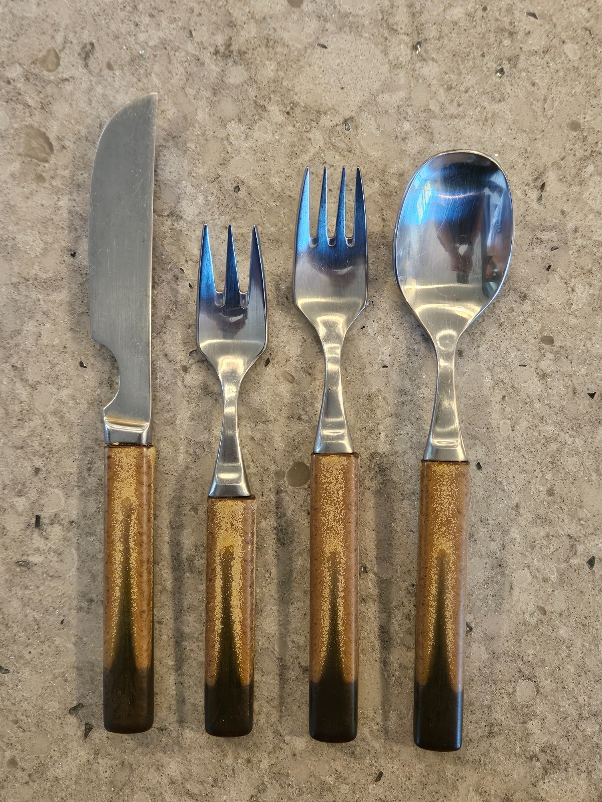Vintage Denby Tiger's Eye Stone and Stainless-Steel Flatware