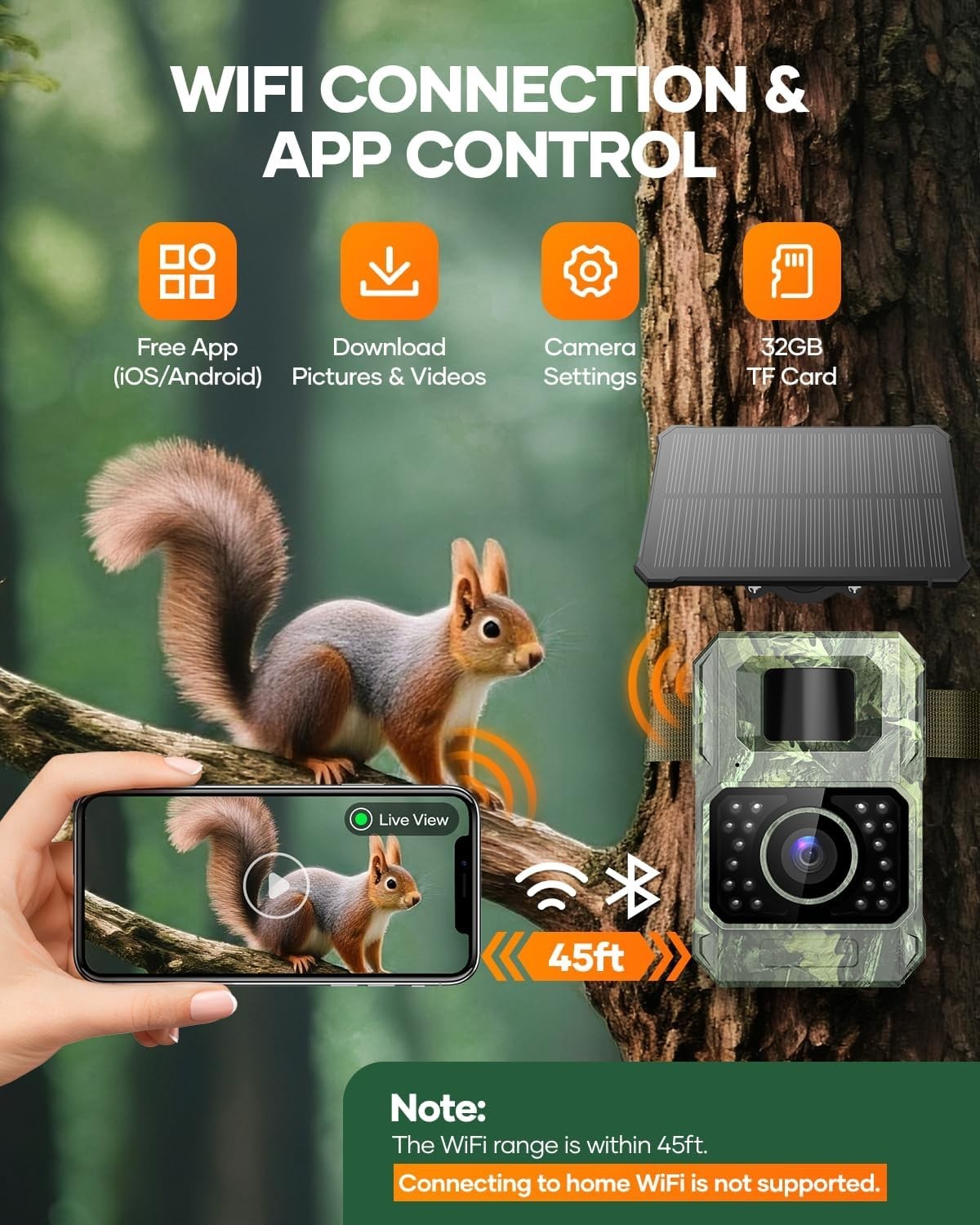 48MP Solar Trail Camera with WiFi and Night Vision - Waterproof Performance