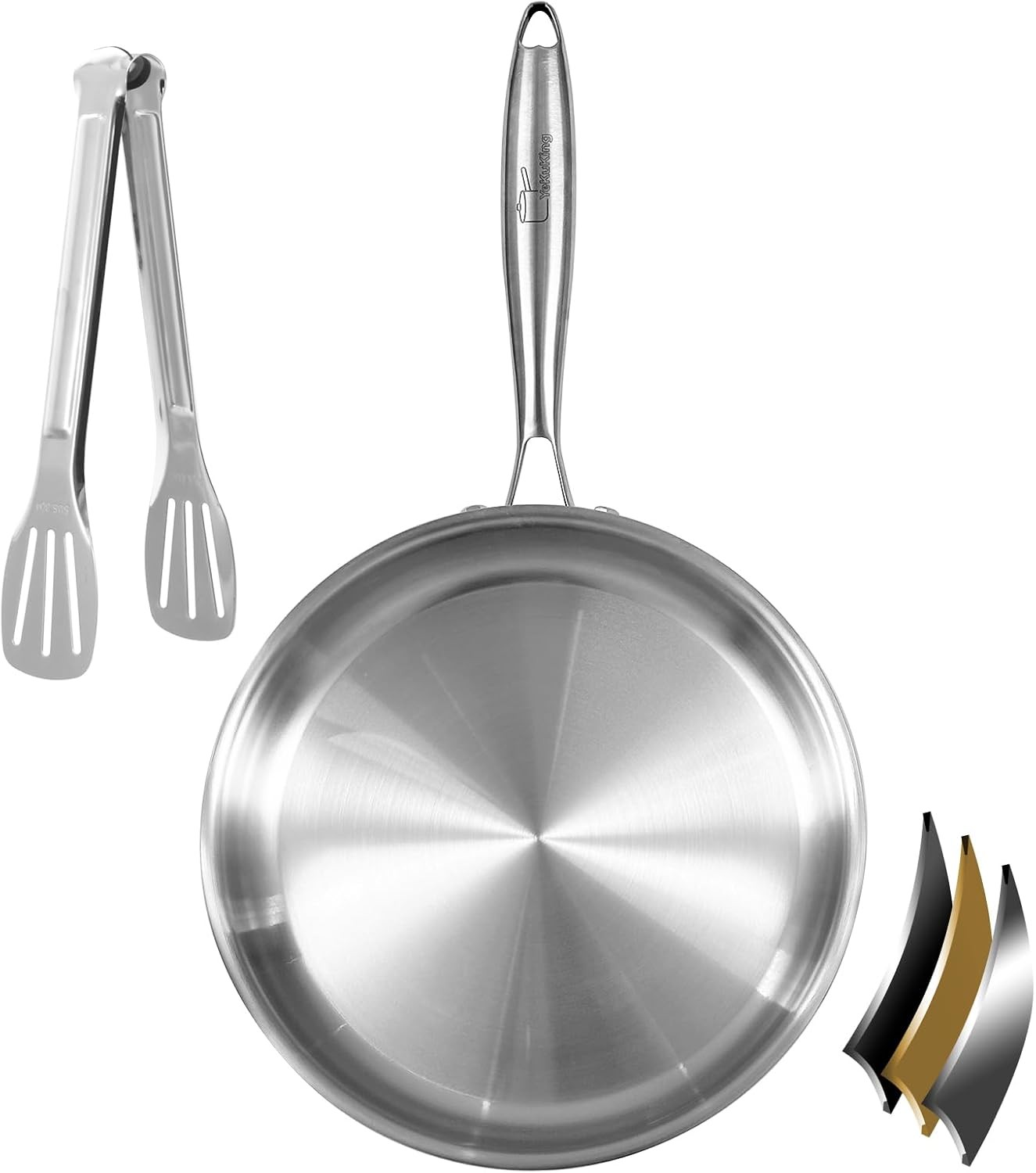 Tri-ply Stainless Steel Frying Pan 10 Inch Skillet for Chef's Cooking Pan