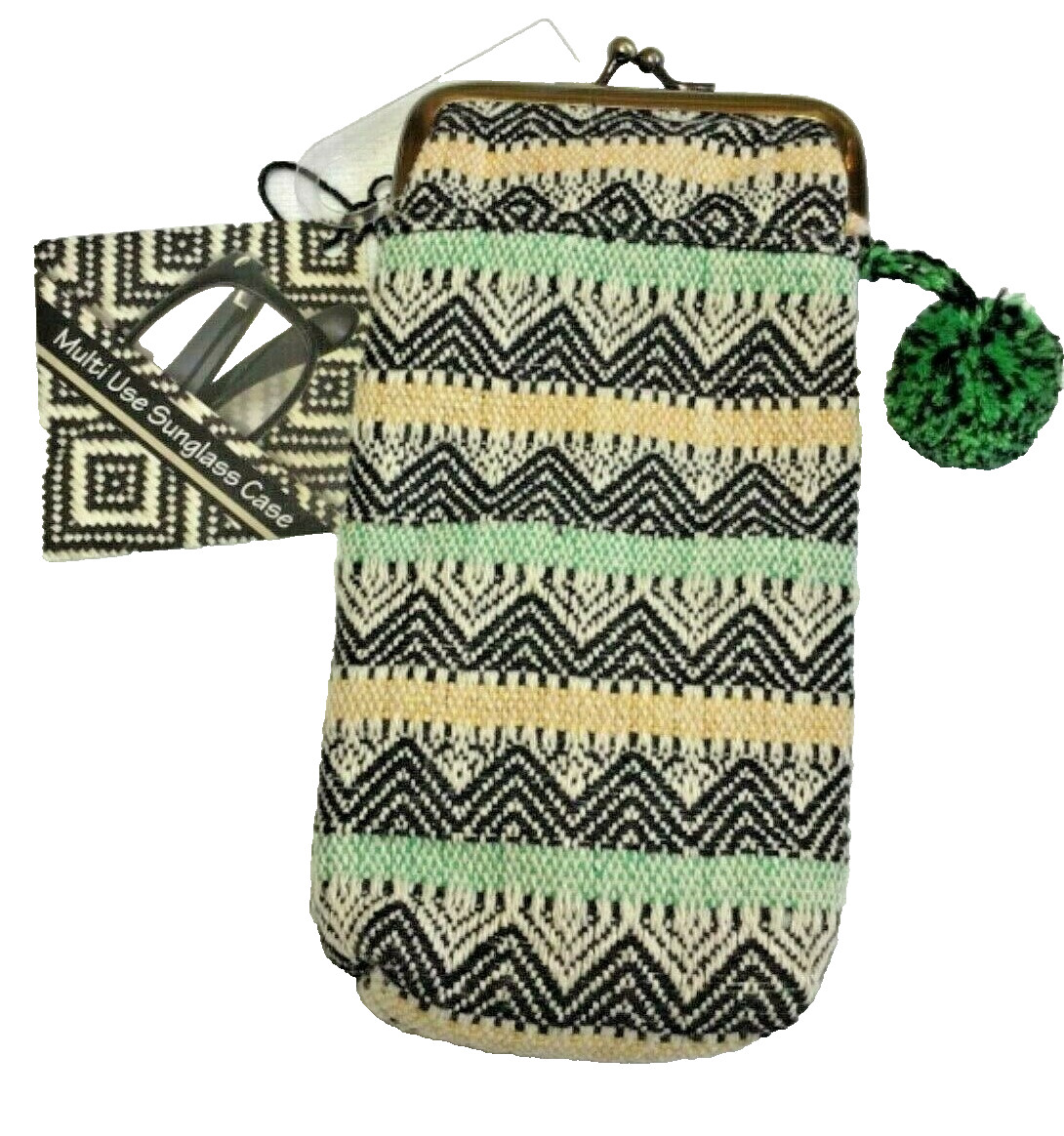 EVOLUTION EYES SUNGLASSES CASE WITH TASSEL 7 X 3  BLACK GREEN YELLOW NWT