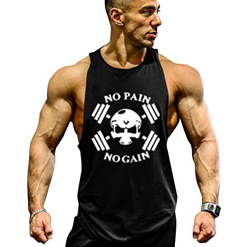GZXISI Mens Skull Print Stringer Bodybuilding Gym Tank Tops Large #2 Black