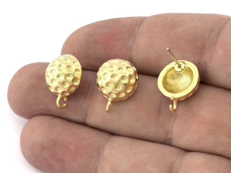 1 pair Ball ,Ball , Shell Earring Stud Post with dangle loop Raw-Silver 5181