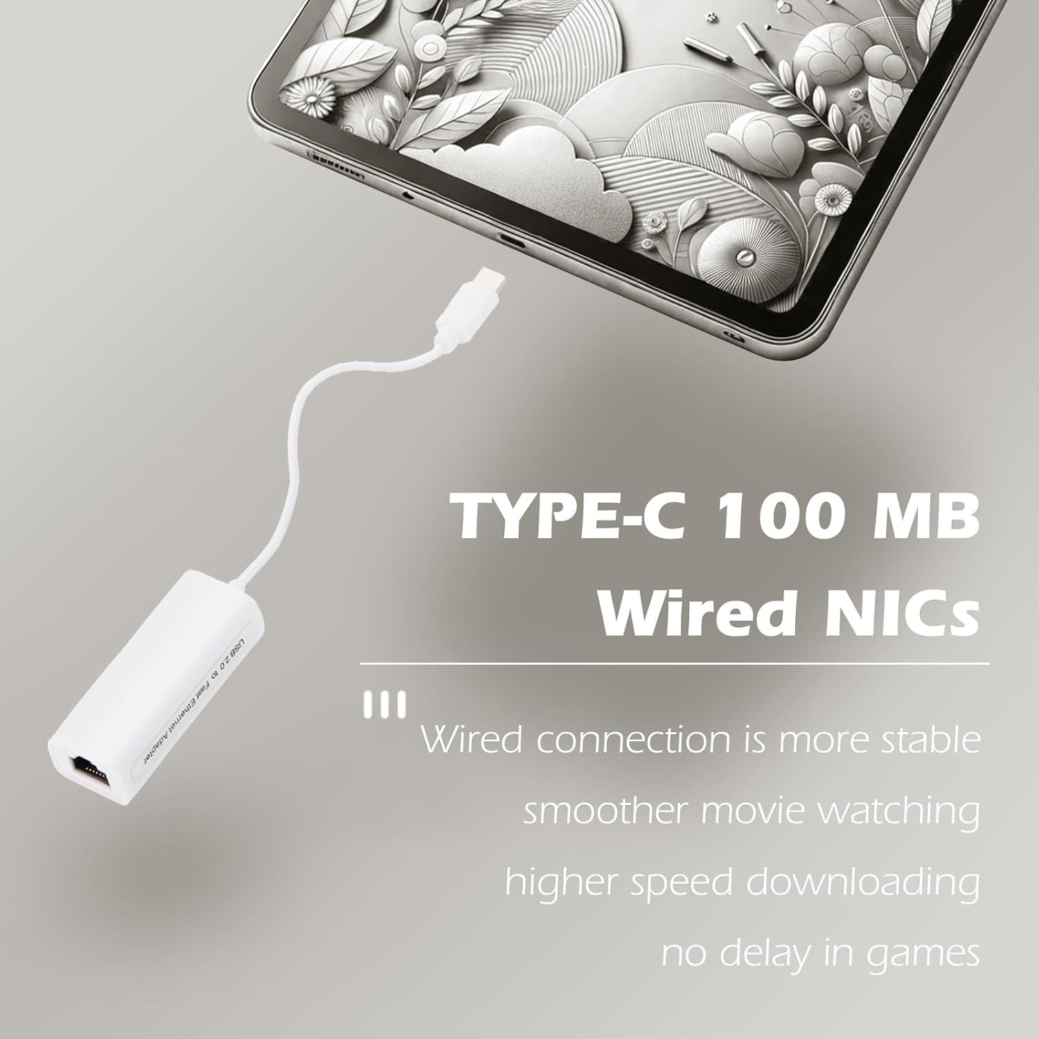 USB-C to Ethernet Adapter, High-Speed Network for Type-C Devices, White