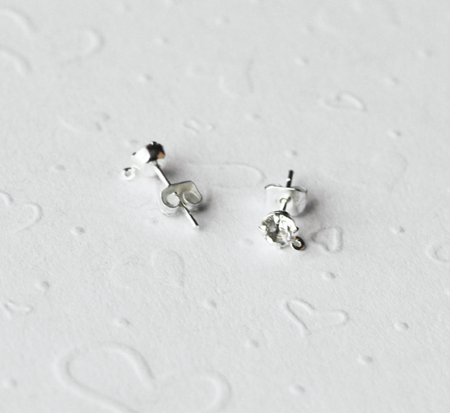 10 pcs Round Earstud Earwire Sterling Silver Post Clear Crystal Rhinestone EF008