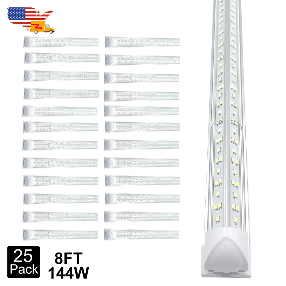 144W 8fT Led Shop Light 8 Foot Led Tube Light 8' T8 Integrated Fixture Lamp 25PK