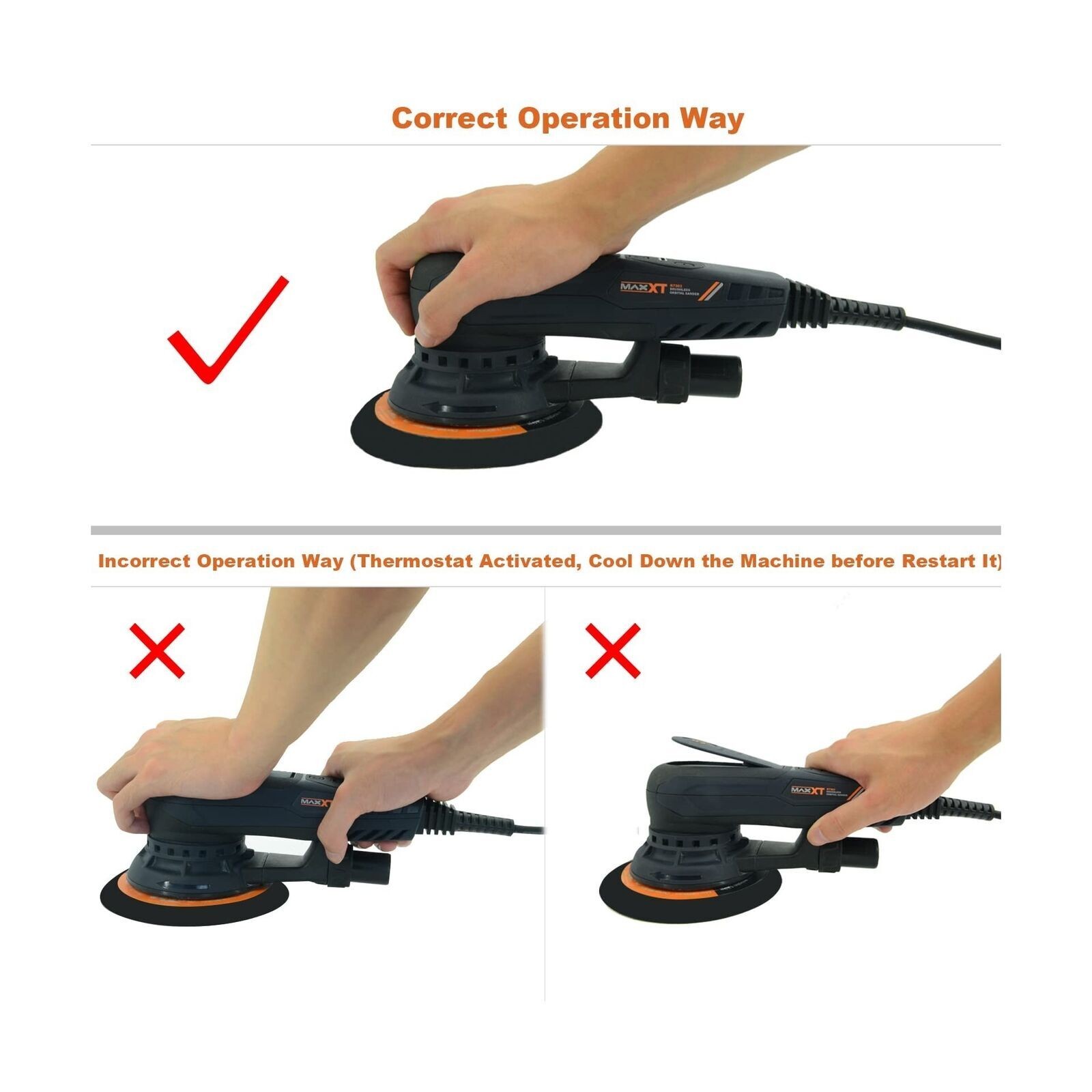 MAXXT Electric 5mm Random Orbital Sander Brushless 350W 3A Multi-function