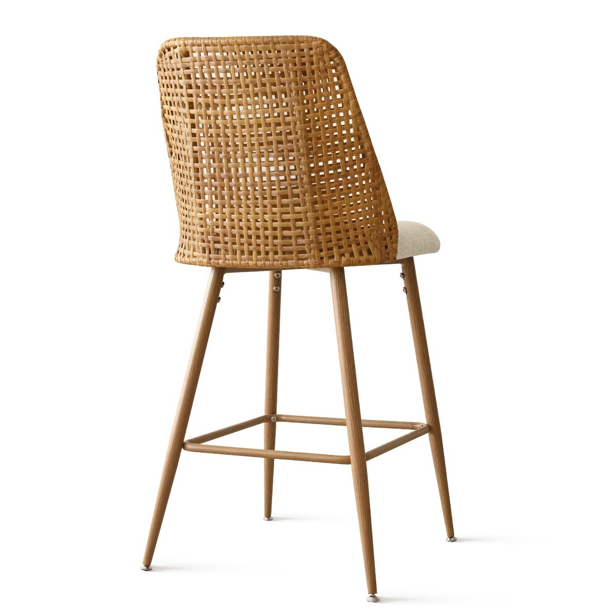 Set of 3 Upholstered Boucle Rattan Full Back Counter Stool