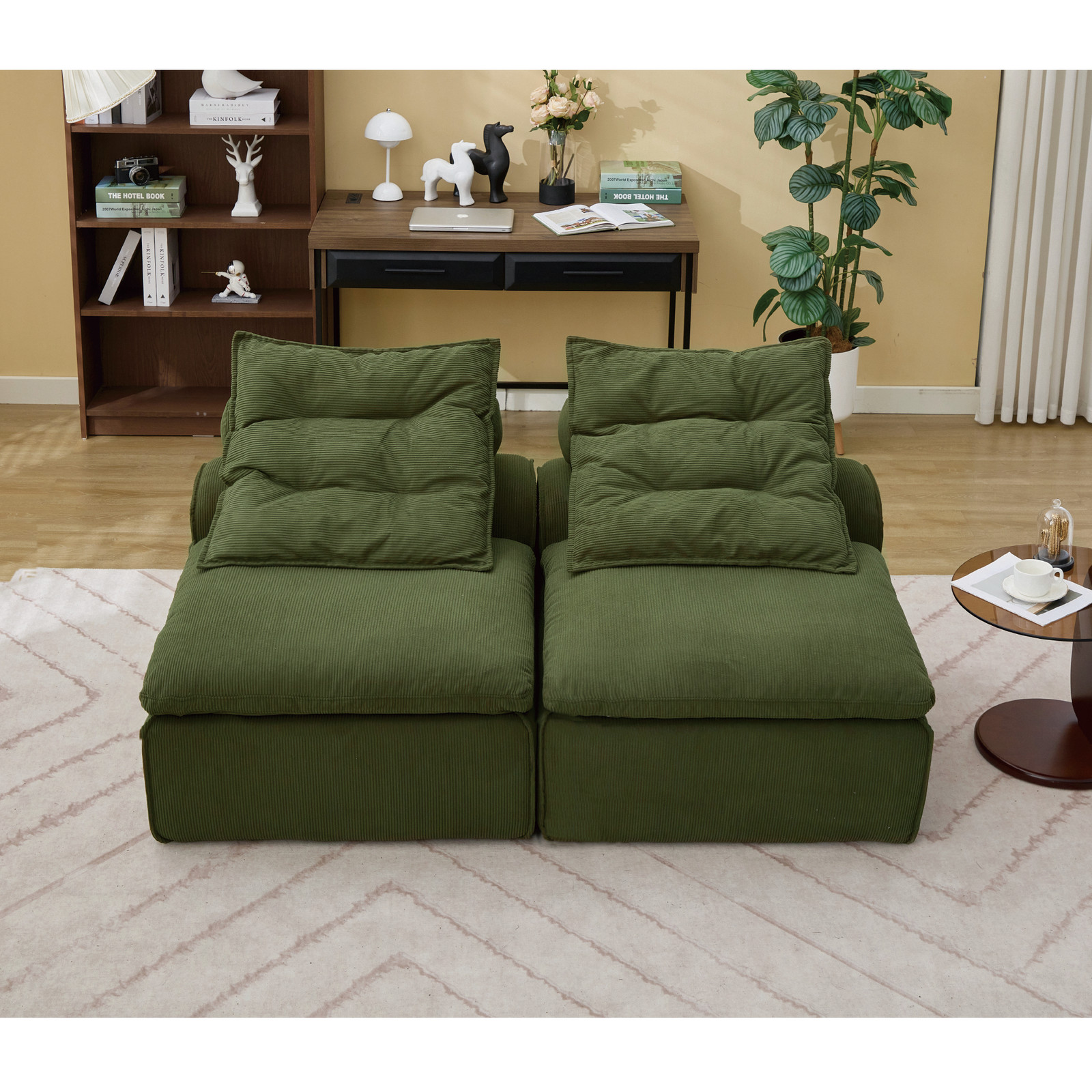 Modern Modular Sofa Fabric Pillow-Back Lounge Sofa Chair 2 Seats Sofa Bed Green
