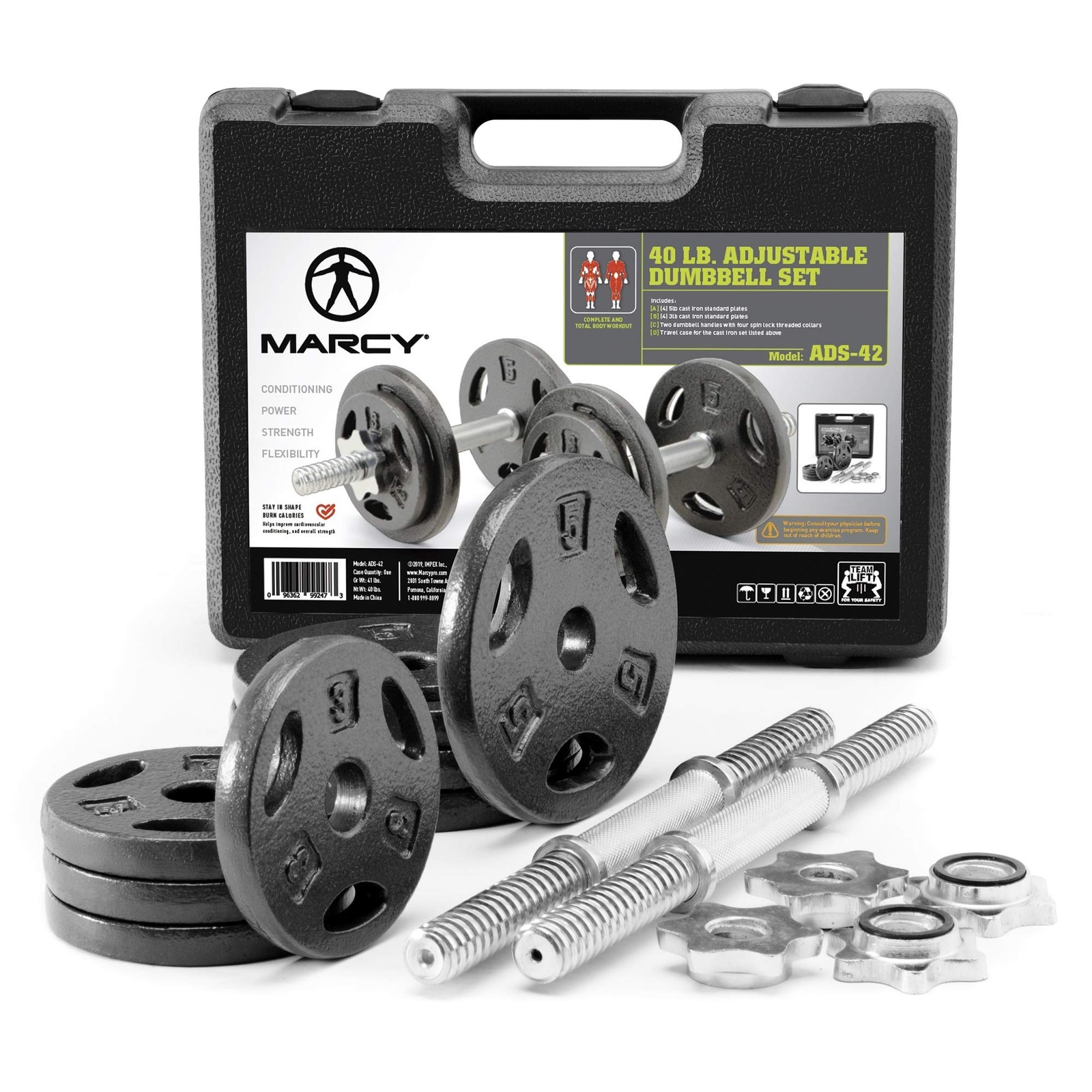 Adjustable Dumbbell Set (4 x 5-lb plates, 3-lb plates, spin lock collars, 2 x...