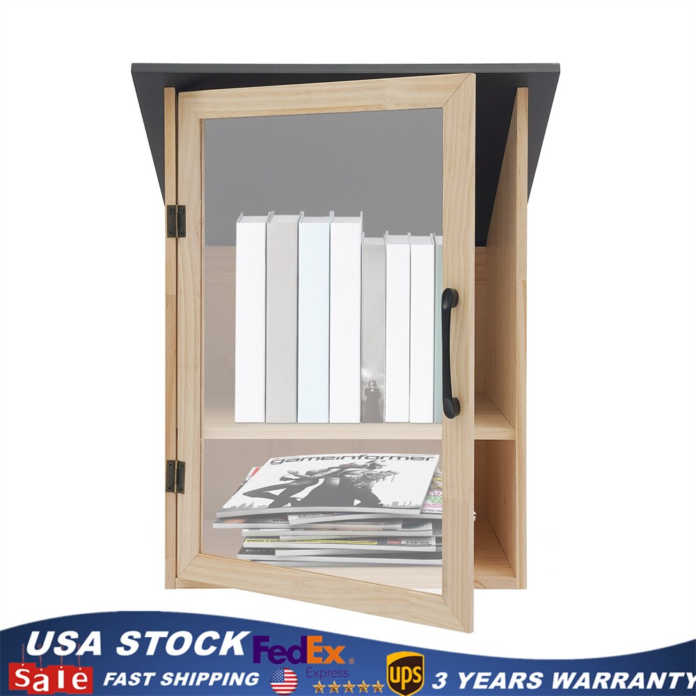 Premium Pine Wood Little Free Library Book Cabinet 2-Tier Book Organizer