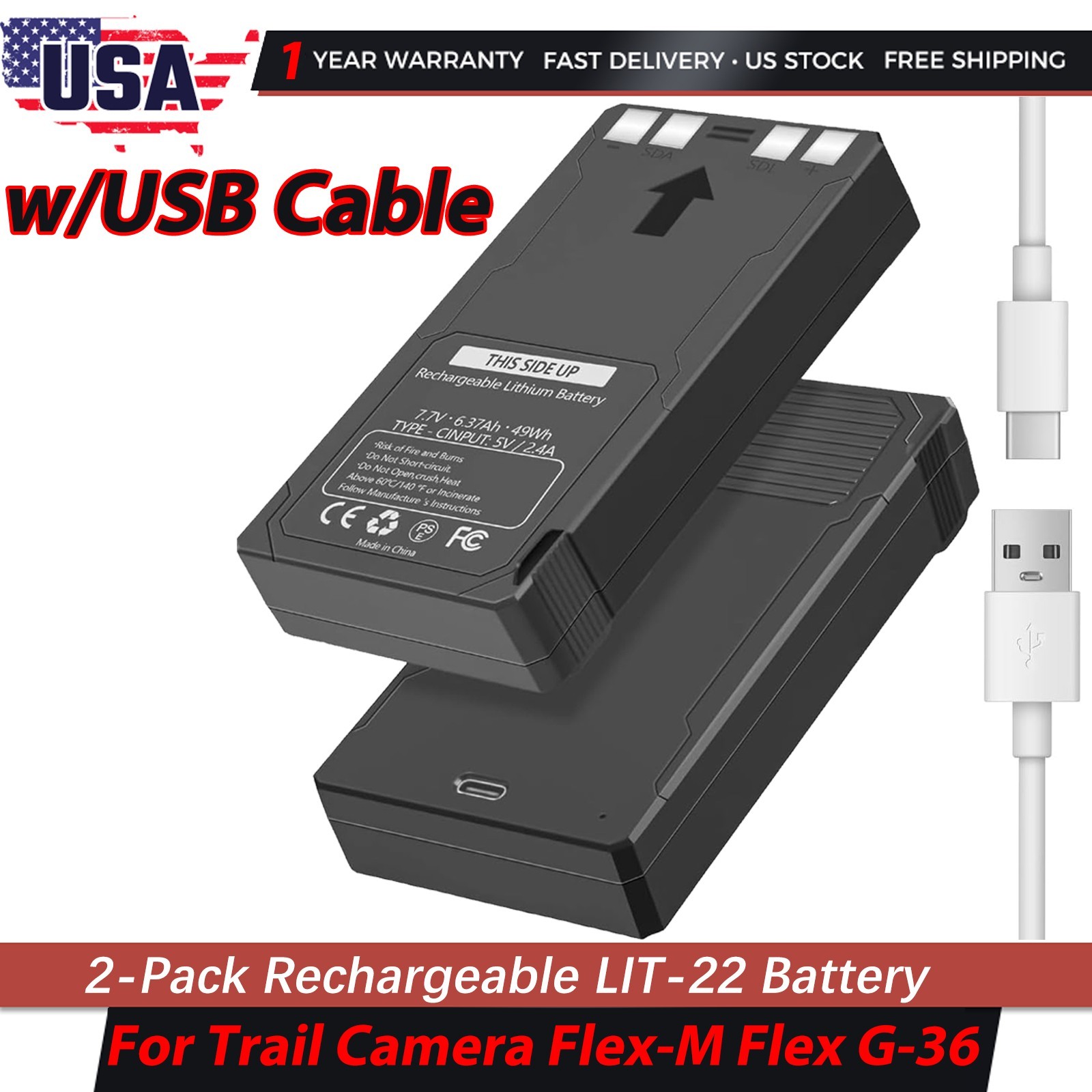 2-Pack LIT-22 Rechargeable Battery Compatible For Trail Camera Flex-M Flex G-36