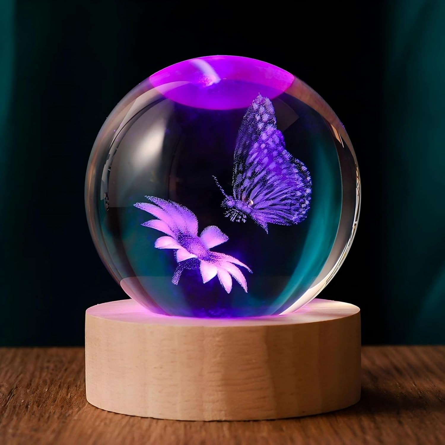 3D Butterfly 60Mm Crystal Ball Night Light Decor Gifts for Women | 3D Butterfly