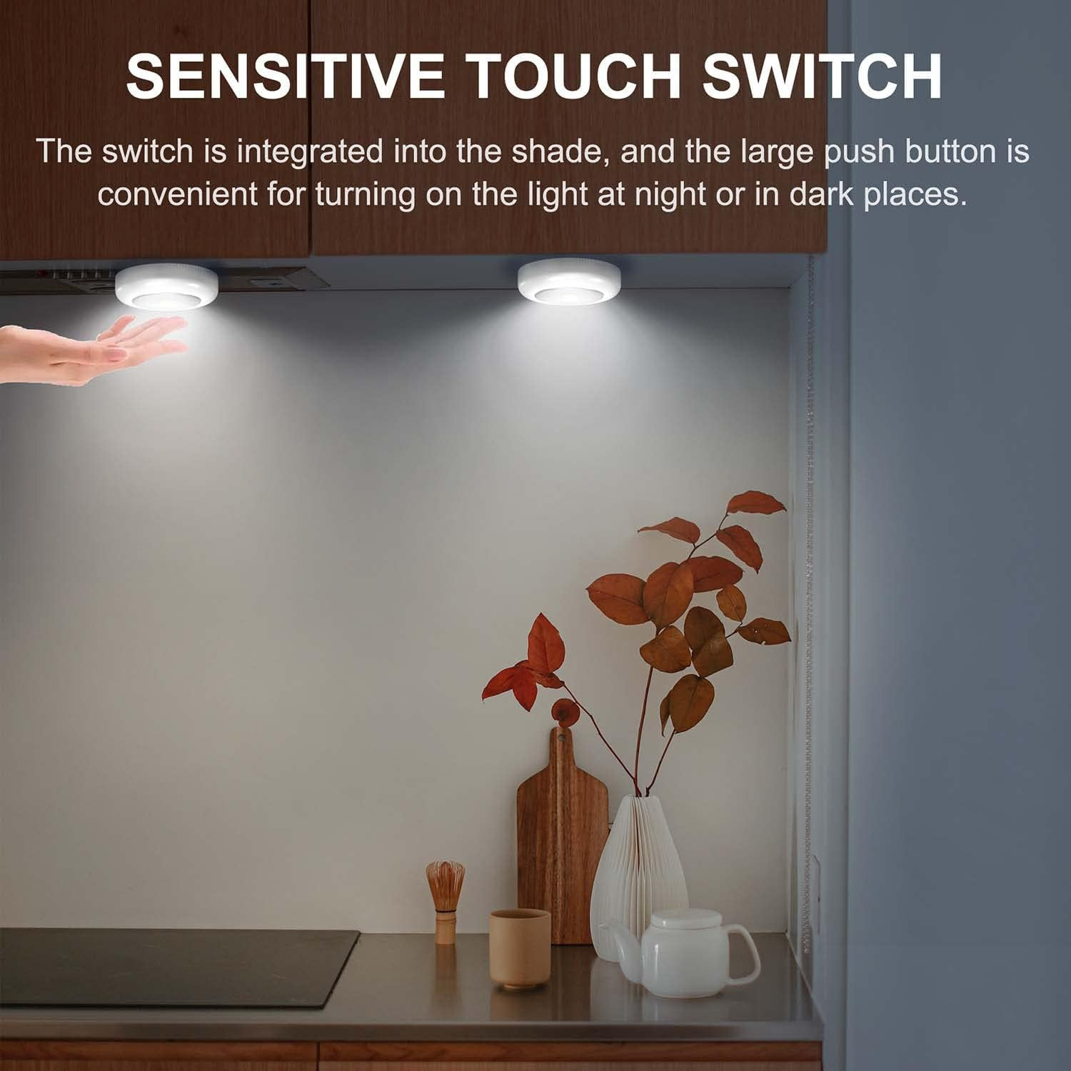6-Pcs Bright Stick UP LED Light Wireless Tap Lights Battery Powered Push Light