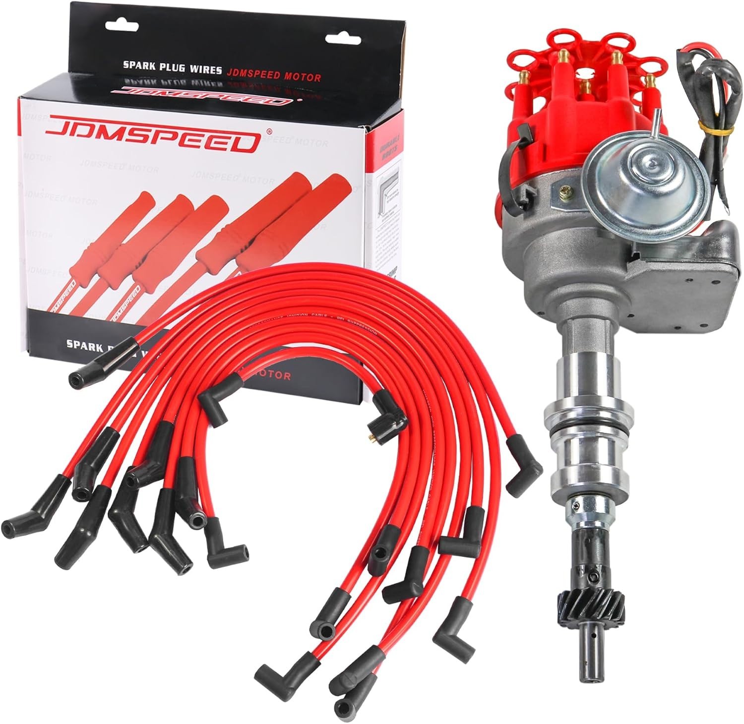 New Red Cap HEI Distributor and Plug Wires 289-302 Replacement For Ford Small