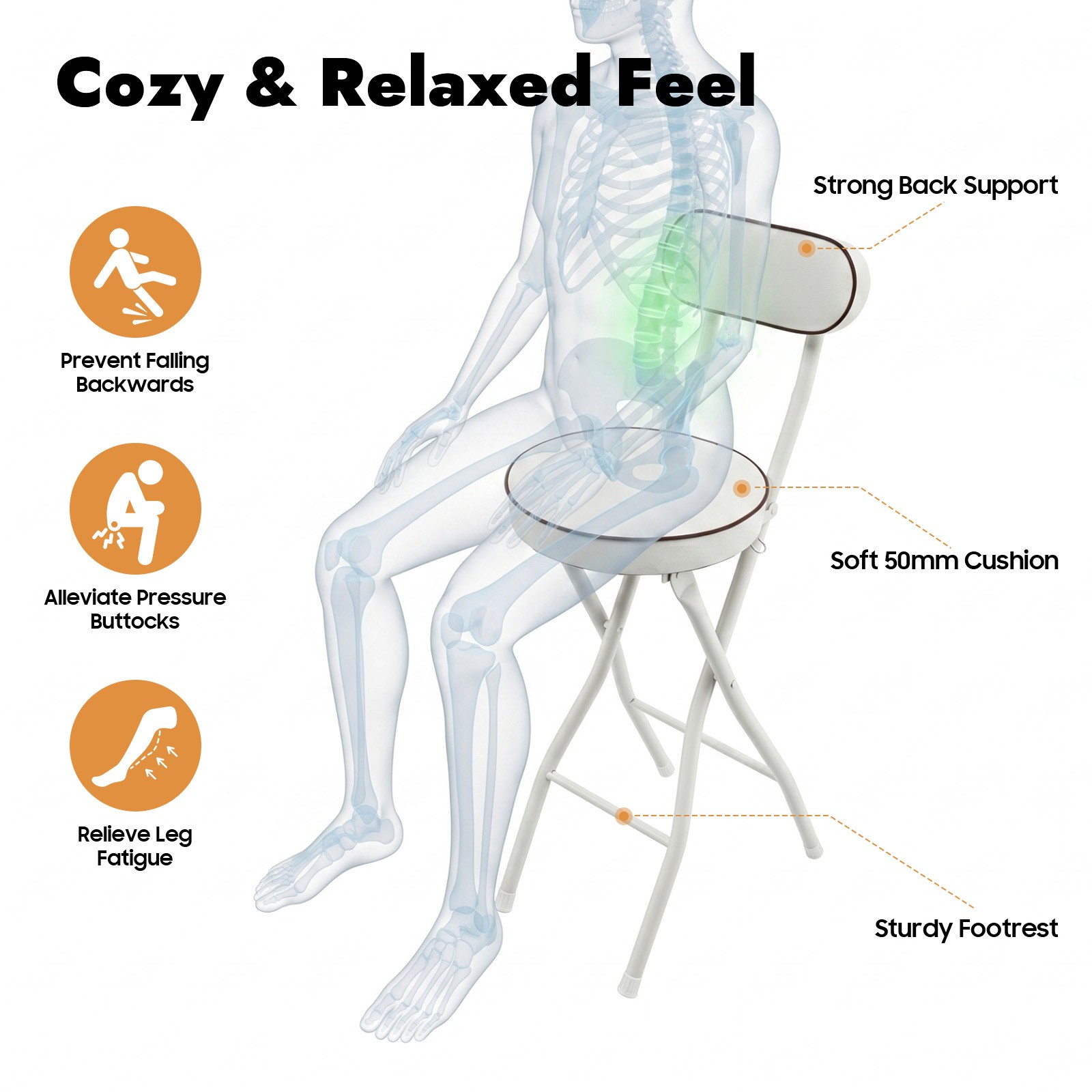 2 Pcs Folding Bar Stool with Backrest Tall Foldable Stool Chair Portable High...