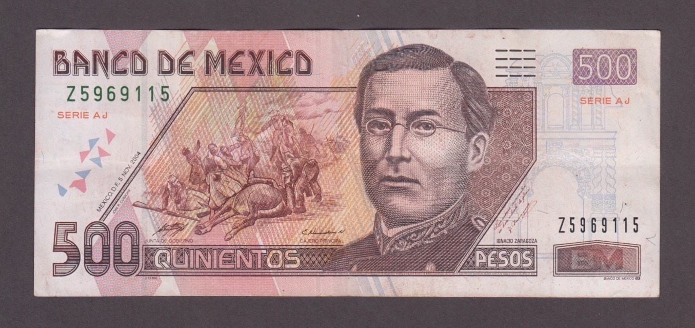 MEXICO P.120c-9115  500 PESOS 5.11.2004 SERIE AJ  DATE NOT PICK  VF  2508