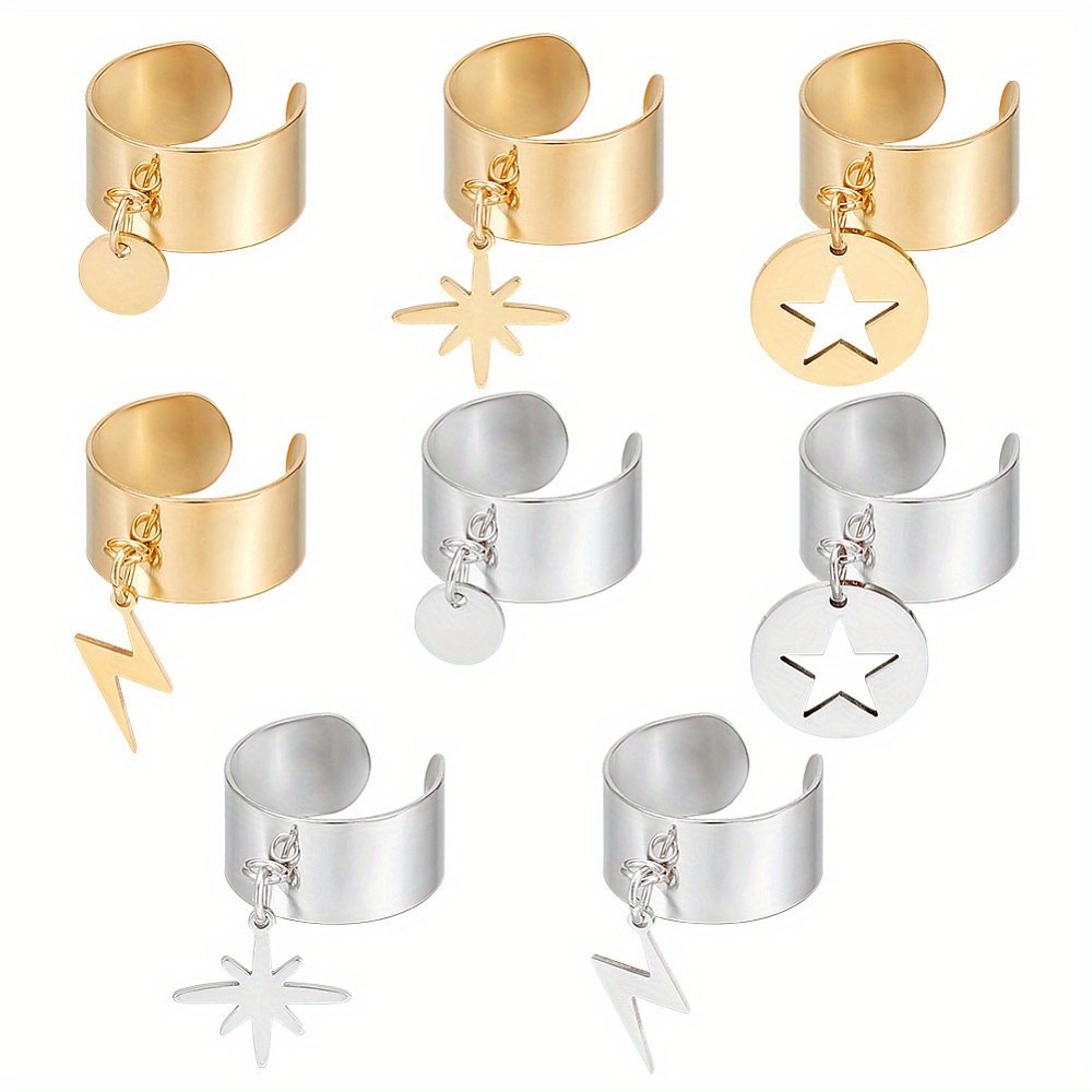 8pcs 304 Stainless Steel Rings with Stainless Steel Pendant & Stainless