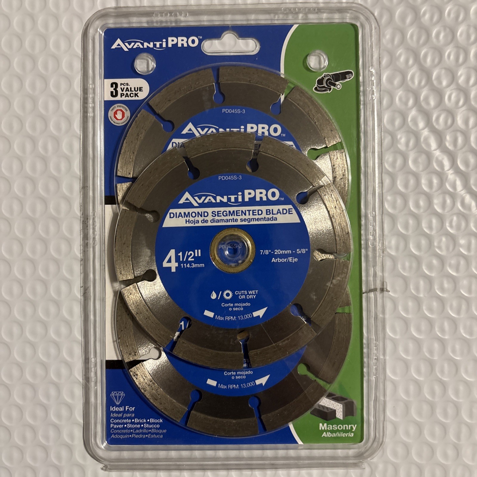 AvantiPRO 3 Piece PD045S-3 Diamond Segmented Blade 4-1/2” (Cuts Wet Or Dry)