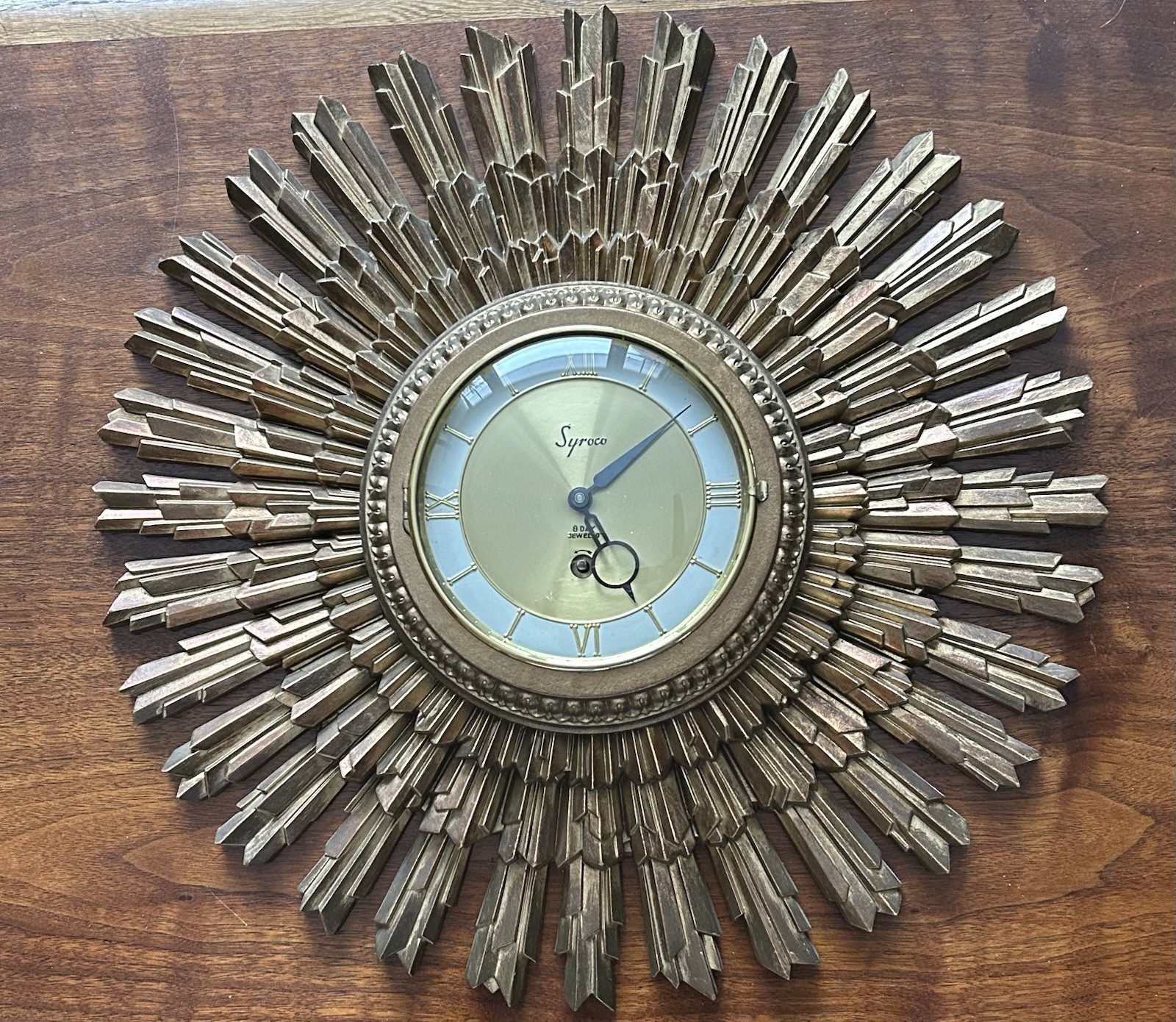 Vintage SYROCO 16" Sunburst Wall Clock (Working)
