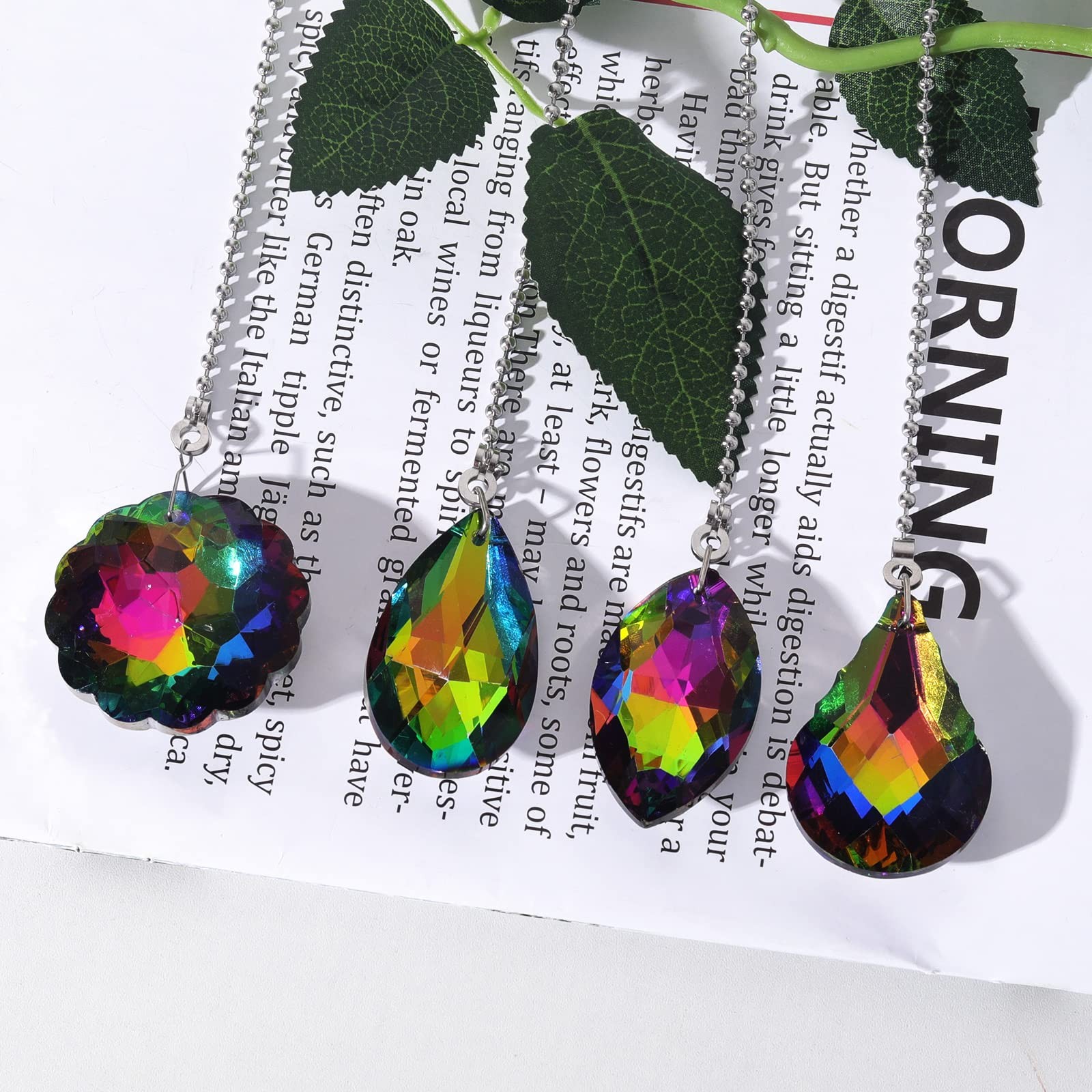 4 Pieces Crystal Ceiling Fan Pull Chain Rainbow Maker Pull Chain Extension fo...
