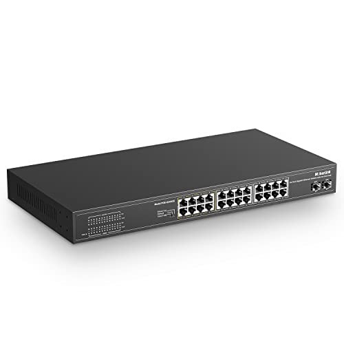 Port Gigabit PoE Switch, 24 Gigabit PoE+ Ports, 2 Gigabit SFP Uplink, 300W 26