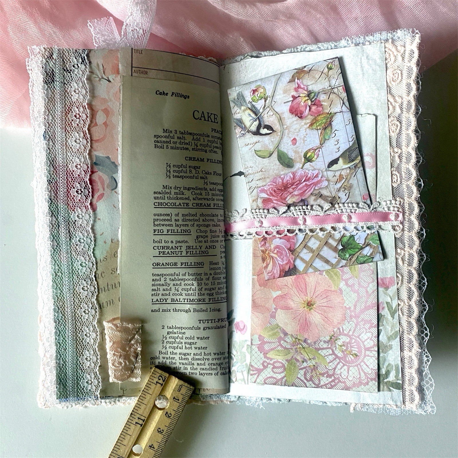 10pc Shabby Chic Handmade Junk Journal Making Kit Ephemera, Lace, Cards, Pockets