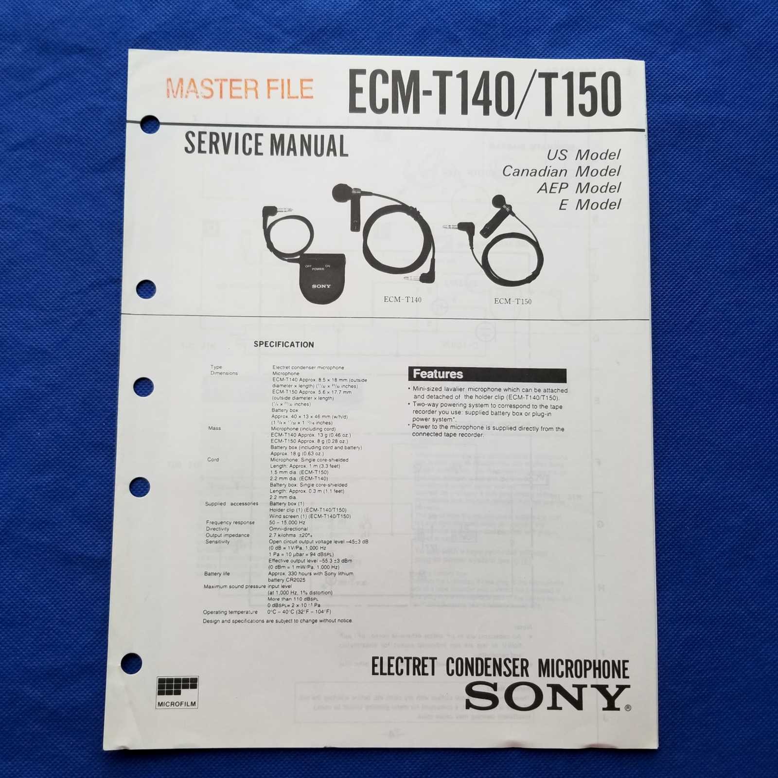 SONY ECM-T140 ECM-T150 Service Manual Original Paper OEM Repair Guide - USA