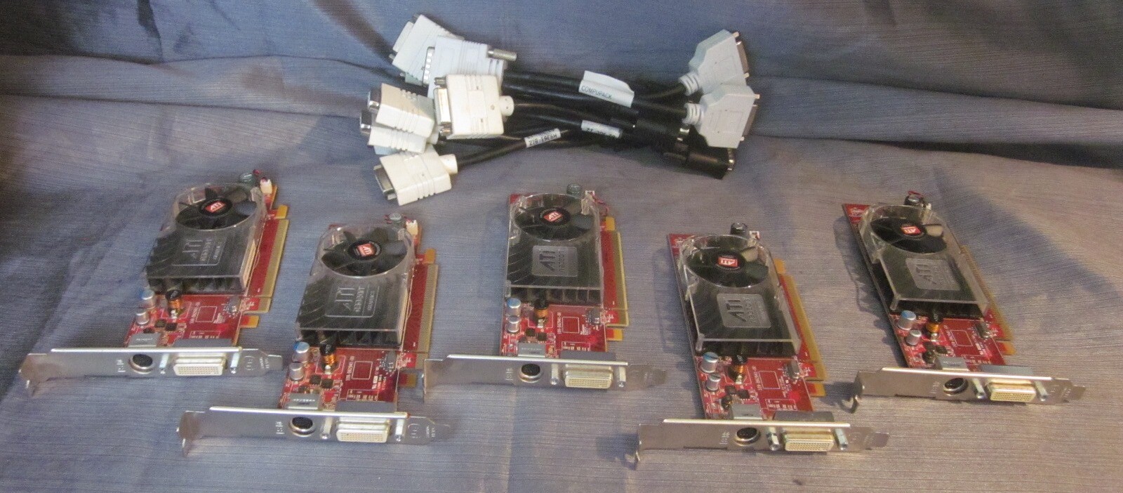 Lot 5 ATI Radeon HD3450 Standard Profile 256MB DVI PCI-E Graphics Card w Cables